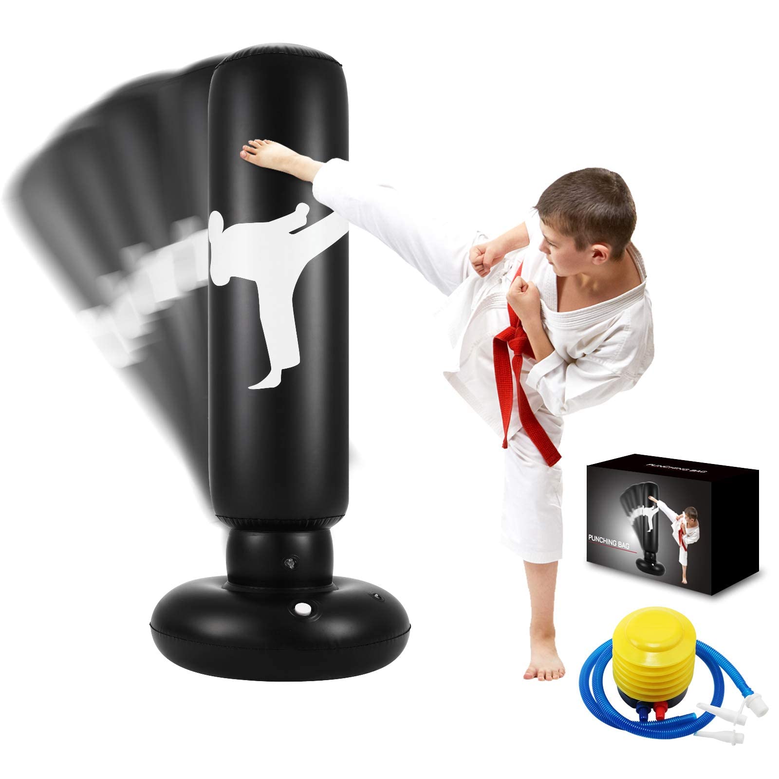 Excefore Punching Bag for Kids, 63 Inch Freestanding Boxing Inflatable Punching Bag for Kids, Bounce Back for Practicing Karate, Taekwondo, MMA, Fitness Freestanding Boxing Bag (Air Pump Included)