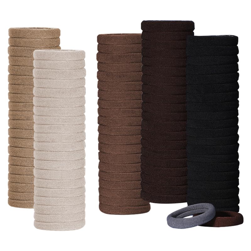 100PCS Hair Ties for Women Girls Thick Hair Bands Strong Stretchy Elastic Ponytail Holders No Damage (Brown, 100pcs)