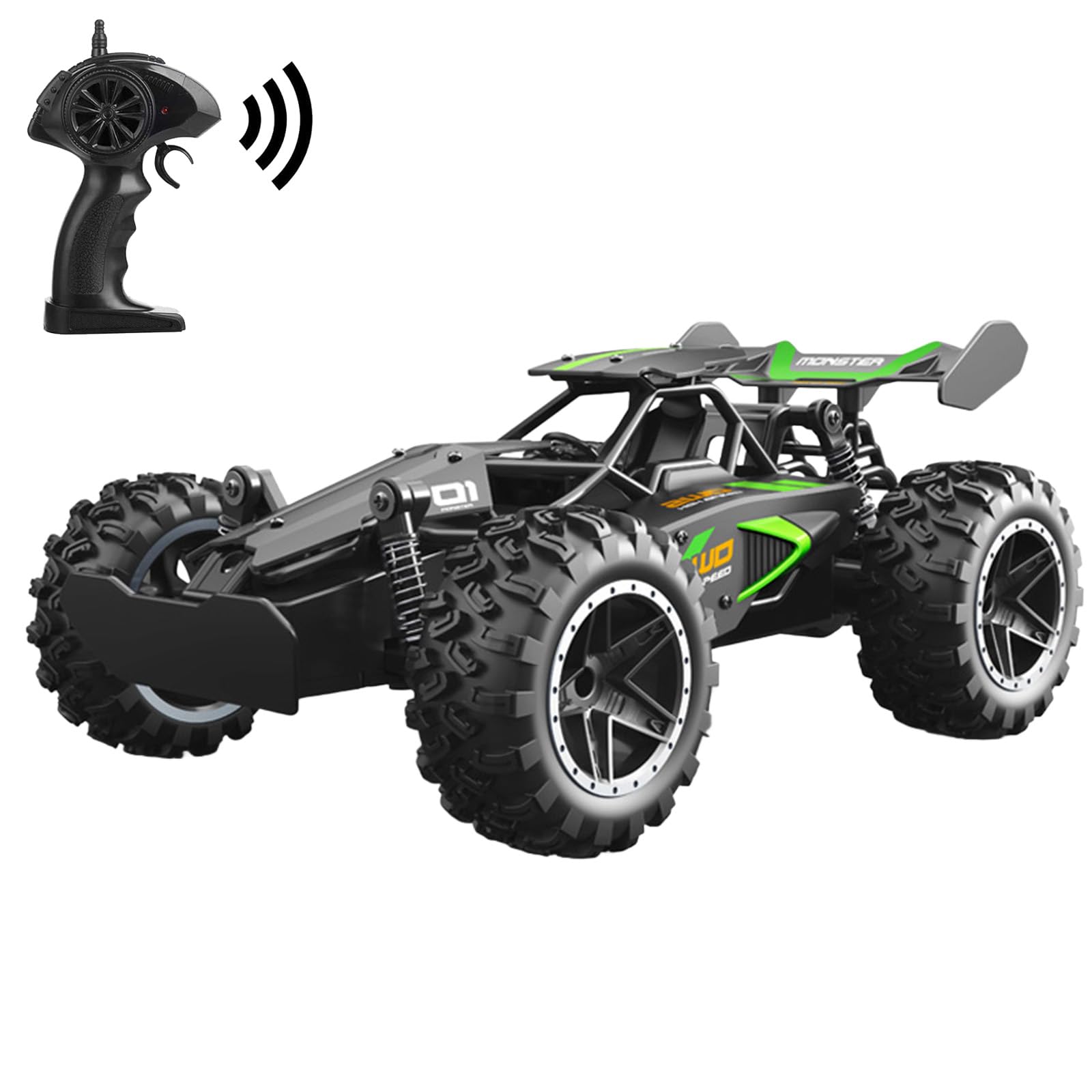 BEOSIOR Remote Control Cars – 2.4GHz High-Speed RC Car for Kids, 15KM/H 1:18 Off-Road Remote Control Car, Electric Truck Toy for Boys & Girls Gifts (Green)