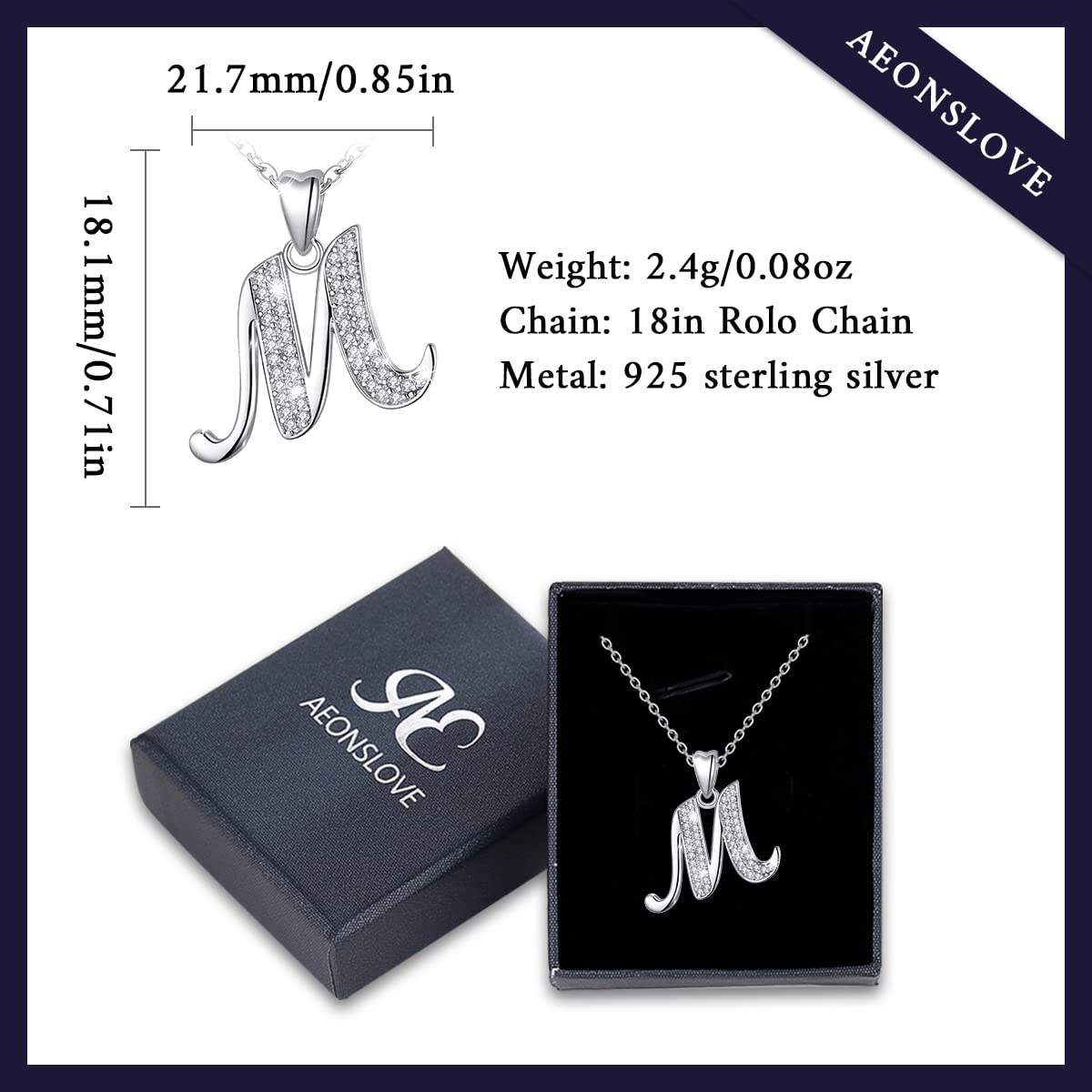 AEONSLOVE Collana Con Iniziale Lettera Collana Donna Argento 925 Personalizzata Festa Della Mamma Regalo Ragazza Bambina Nonna
