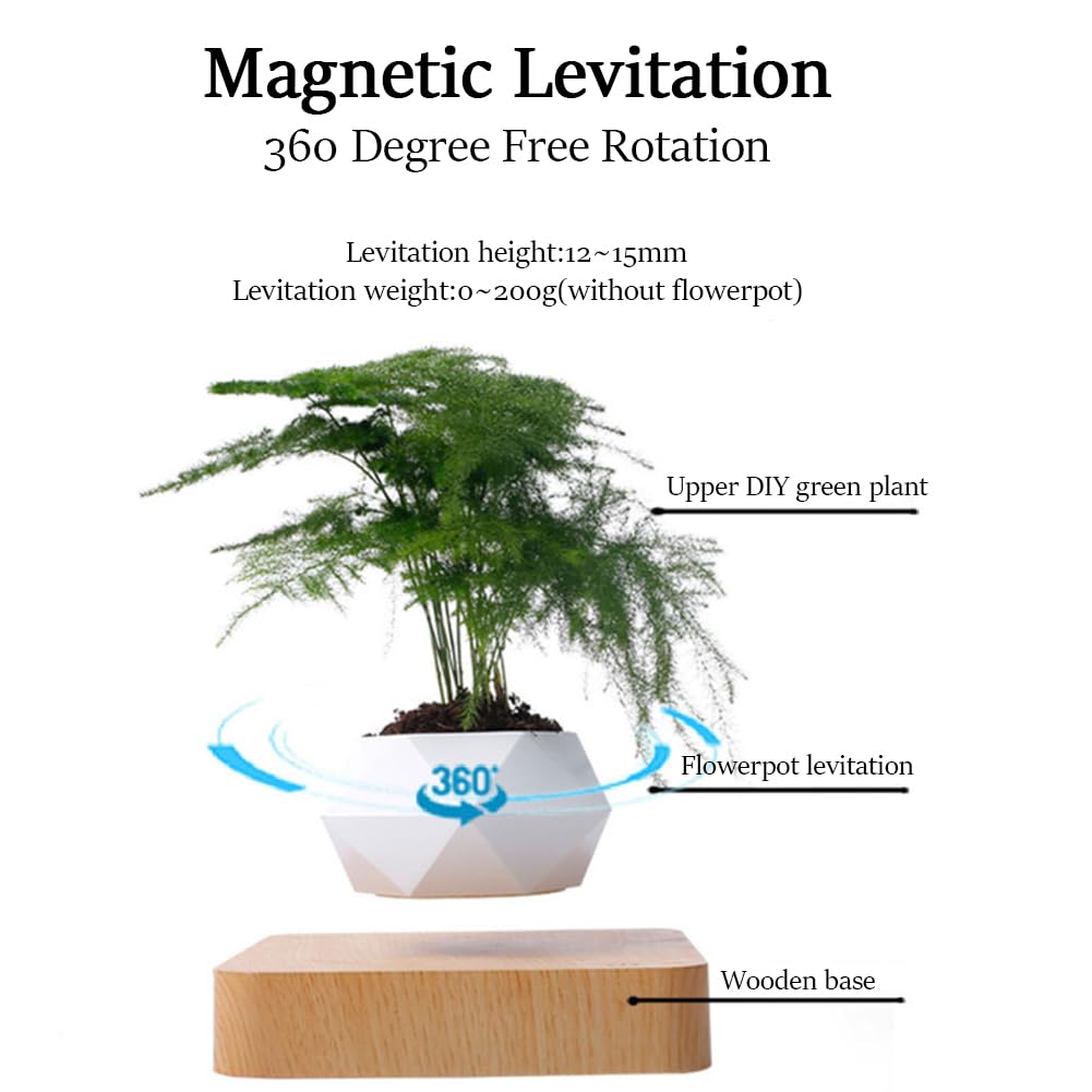 ZBOLI Bonsaï à air Flottant, Pot de bonsaï à Suspension à Rotation de Grain de Bois, Ornement créatif de Plante en Pot Rotatif à 360 °, Pot de Plante Flottant pour Petites Plantes, pour la décoration