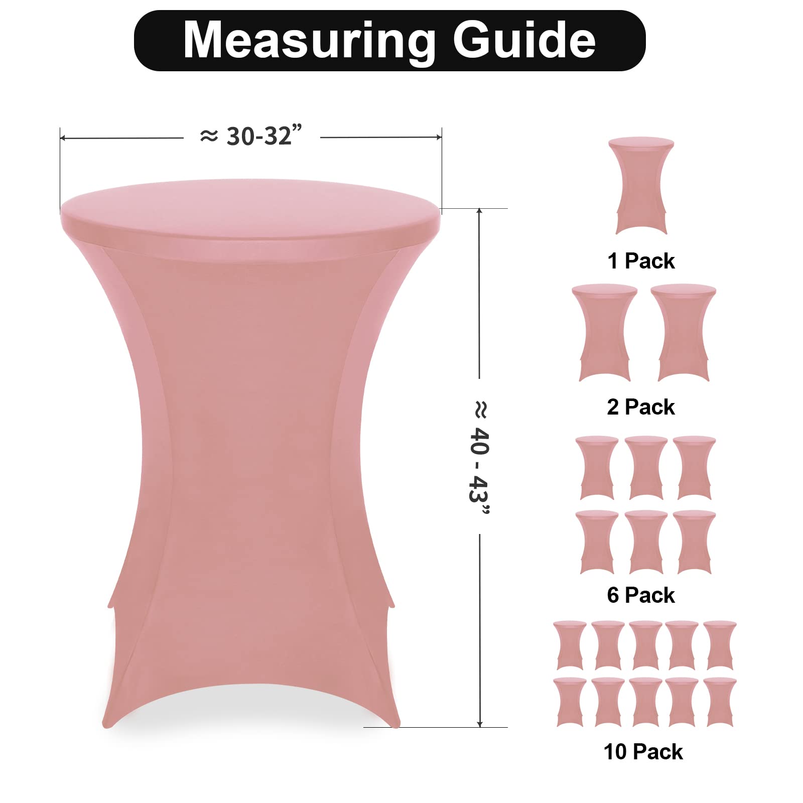 FestiCorp Paquete de 6 fundas de mesa de cóctel de elastano, mantel elástico redondo para fiestas, bares, bodas, cumpleaños, banquetes, color rosa, 30-32 pulgadas de diámetro x 40-43 pulgadas de alto