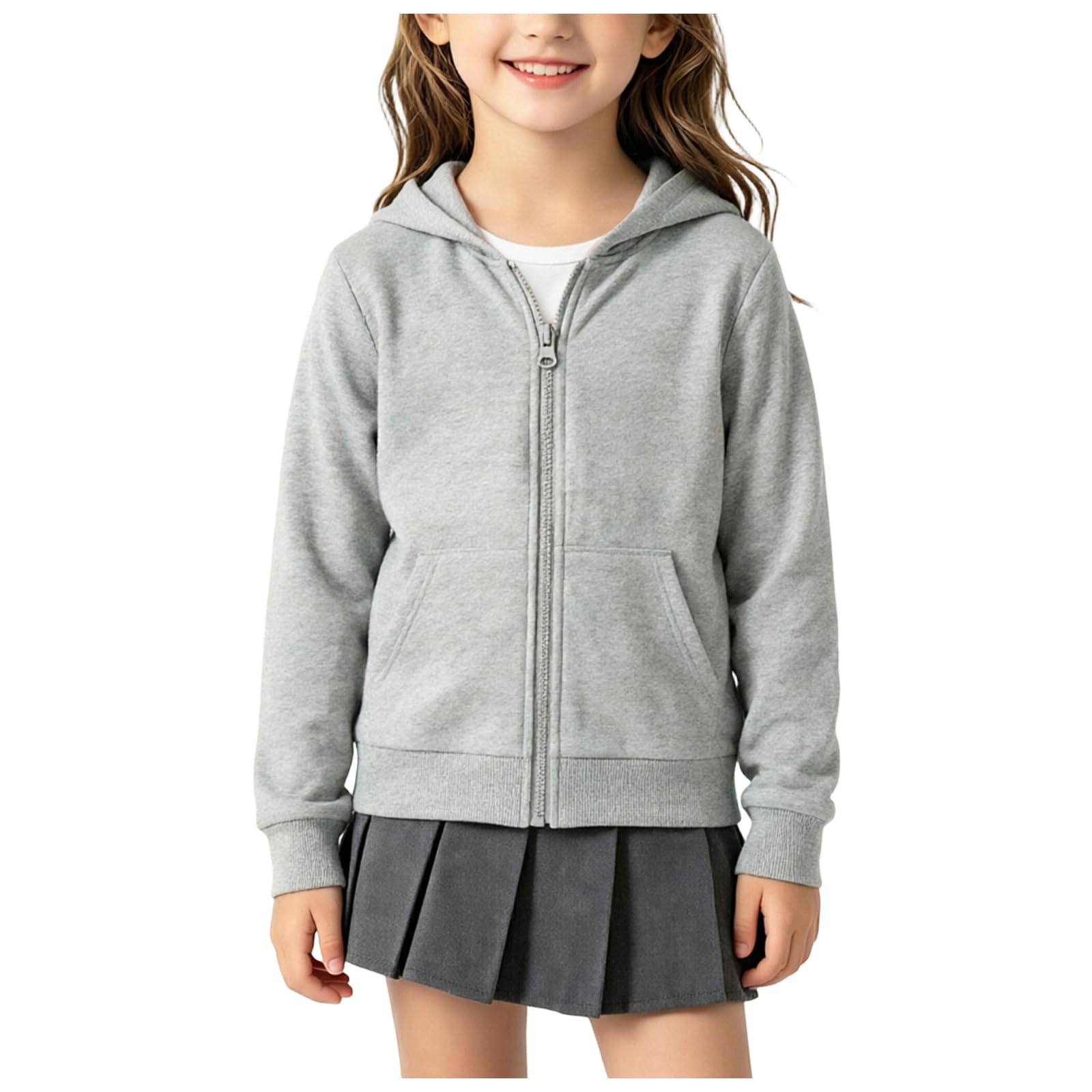 Felpa Zip Cappucciata Tinta Unita Ragazza, Tessuto Soffice Elegante | Colore Base Neutro Facilmente Abbinabile A Qualsiasi Bottom, Chiusura Lampo Pratica Per Veloce Vestibilità, Ideale Per Scuola