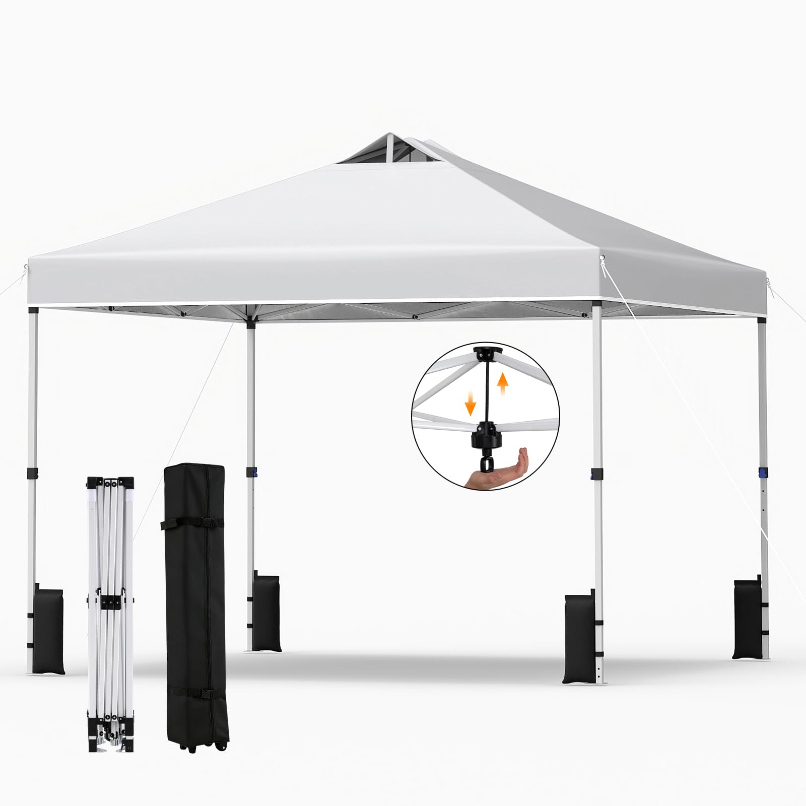 COSTWAY Tonnelle Pliante 3x3 m, Tonnelle de Jardin Exterieur, Montage Instantané, Toit à Revêtement Argenté, Anti UV, 4 Sacs de Sable, Sac à roulettes, Tente pour Camping, Plage, Fête (Blanc)