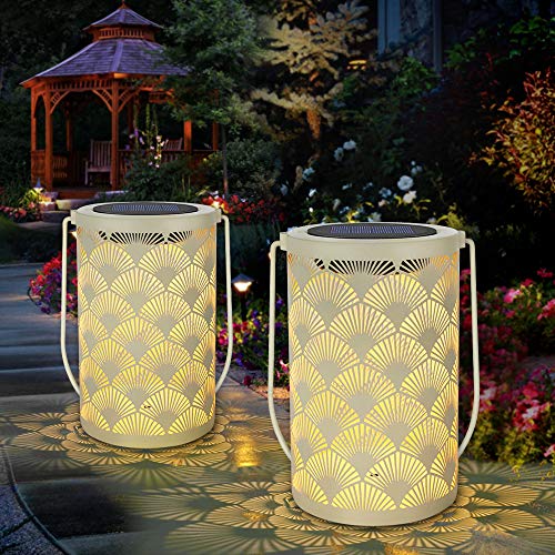 Preisvergleich Produktbild Solarlaterne für außen, SINJIAlight Tischlaternen im Freien Wasserdichte Lampe hängen Gartenleuchten mit Griff Dekorationen für Terrasse, Garten, Weg, Hof Baum - Creme Farbe (2 Pack)