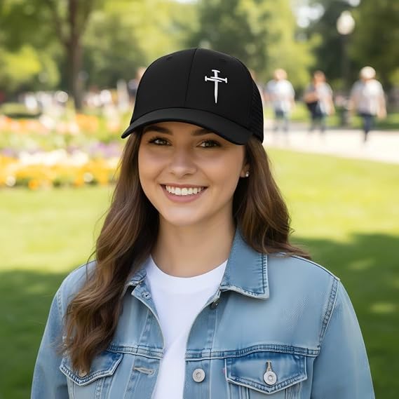 Christian Hats for Men Women with Mesh Back, 3 Nails Cross Hat for Men