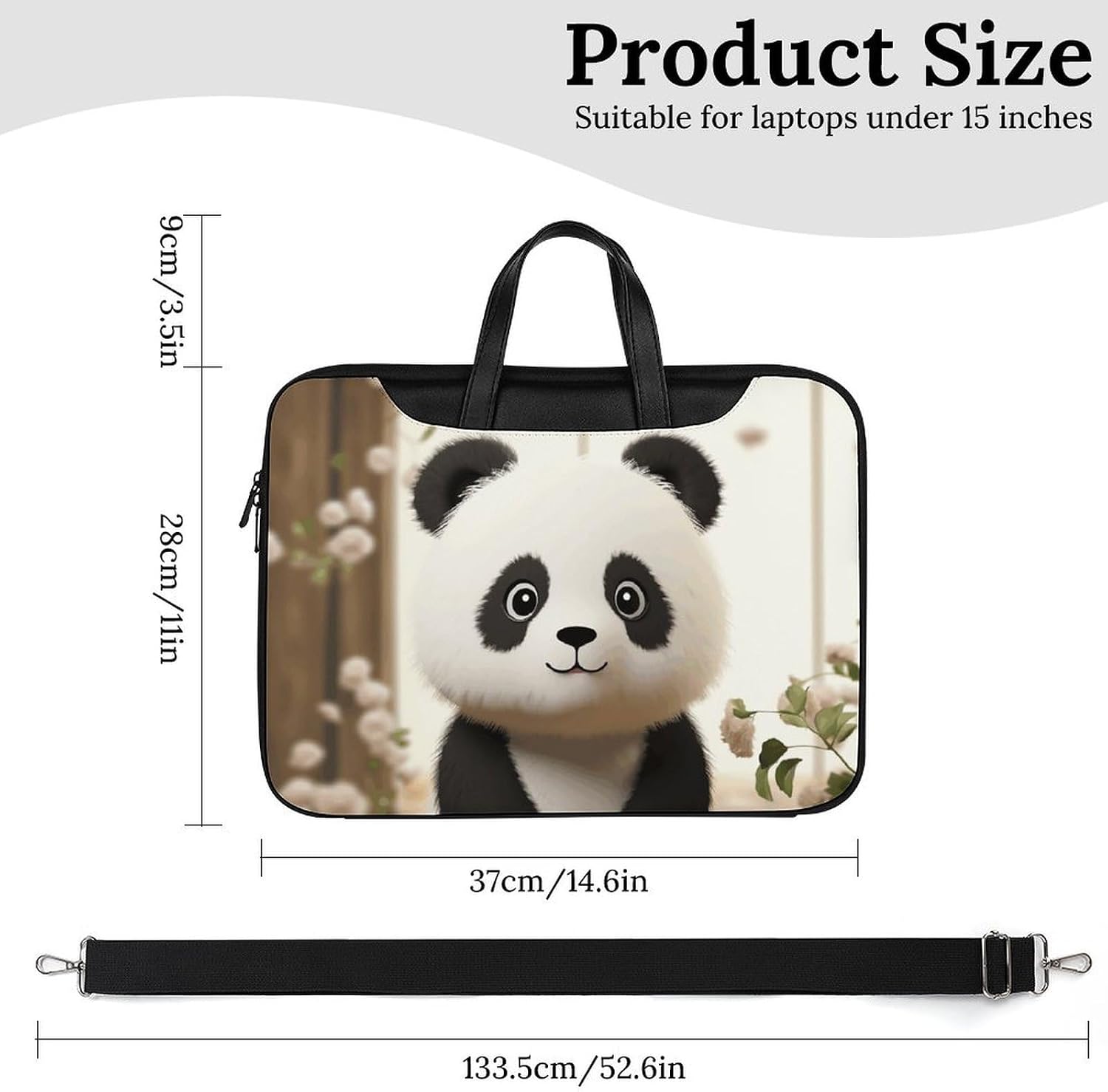 Cute White Panda PU Leather Laptop Tote Bag image 3