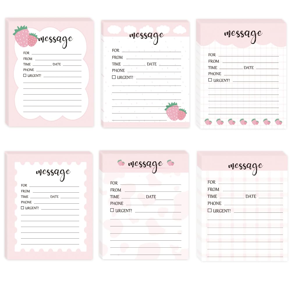 6 Pieces Telephone Message Sticky Notes Pads 4 x 5 Inch Self Adhesive Book Call Back Notepad for Work Call, Office Supplies 50 Sheets/Pack 6 Design (Pink)