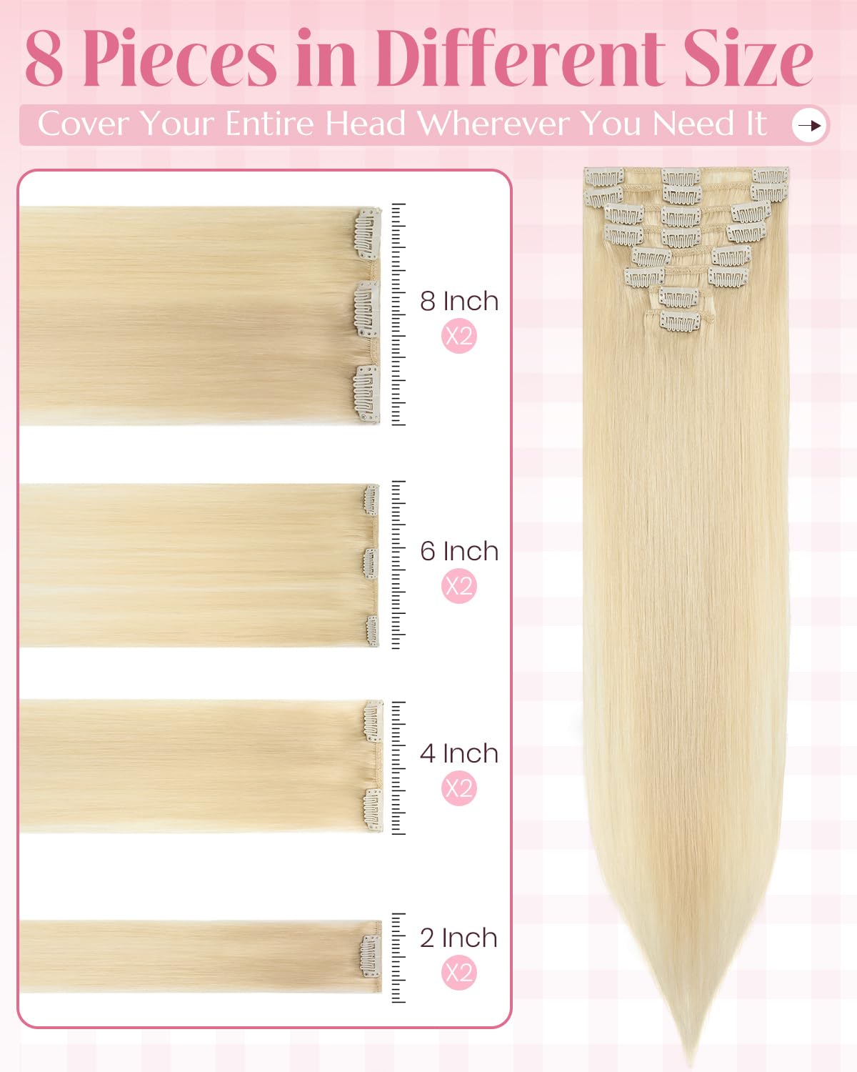 SLEEKALON Real Hair Extensions Clip in Human Hair Remy #613 Bleach Blonde - 22 Inch 75 Gram 8 Pcs Invisible Full Head Weft Straight - Image 3
