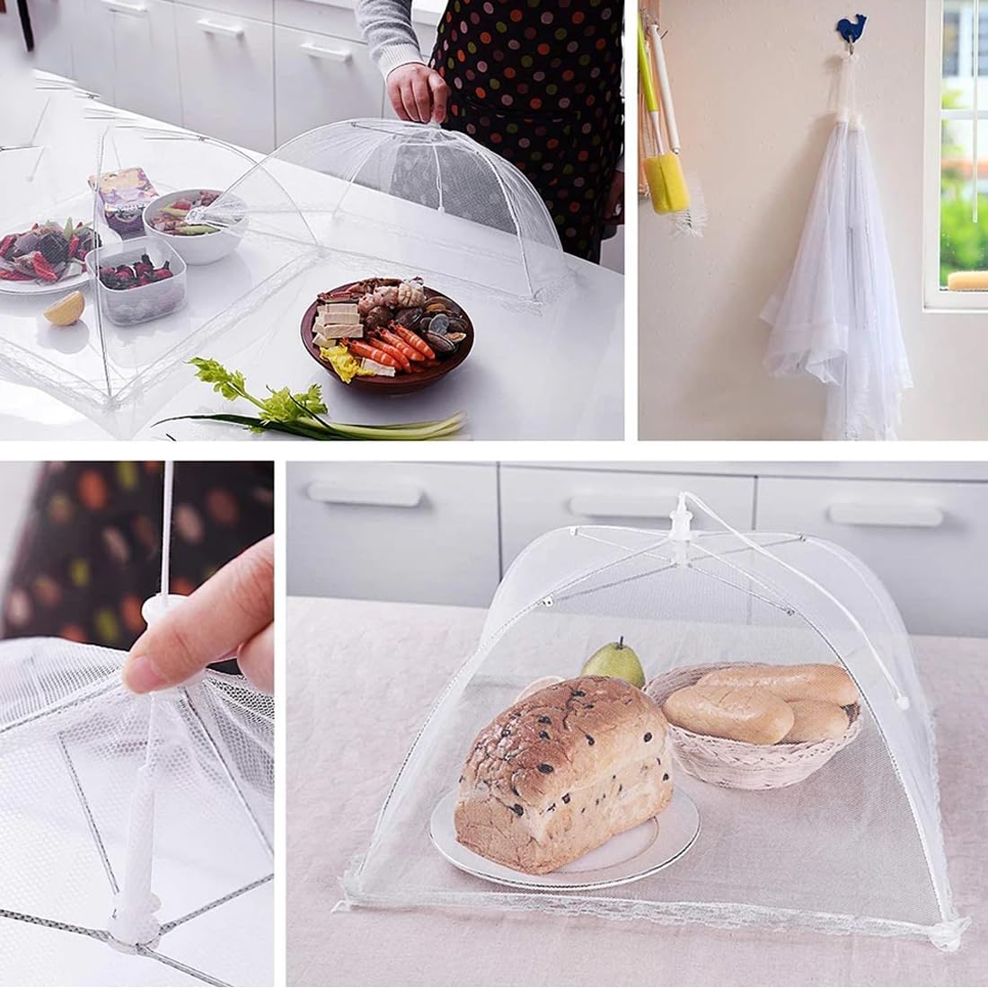 WeddHuis 4 PCS Coprivivande a Rete Pieghevole Coprivivande in Rete Protezione per Mosche Perfetta per Cibo Frutta Barbecue Picnic Resistente a Zanzare Mosche
