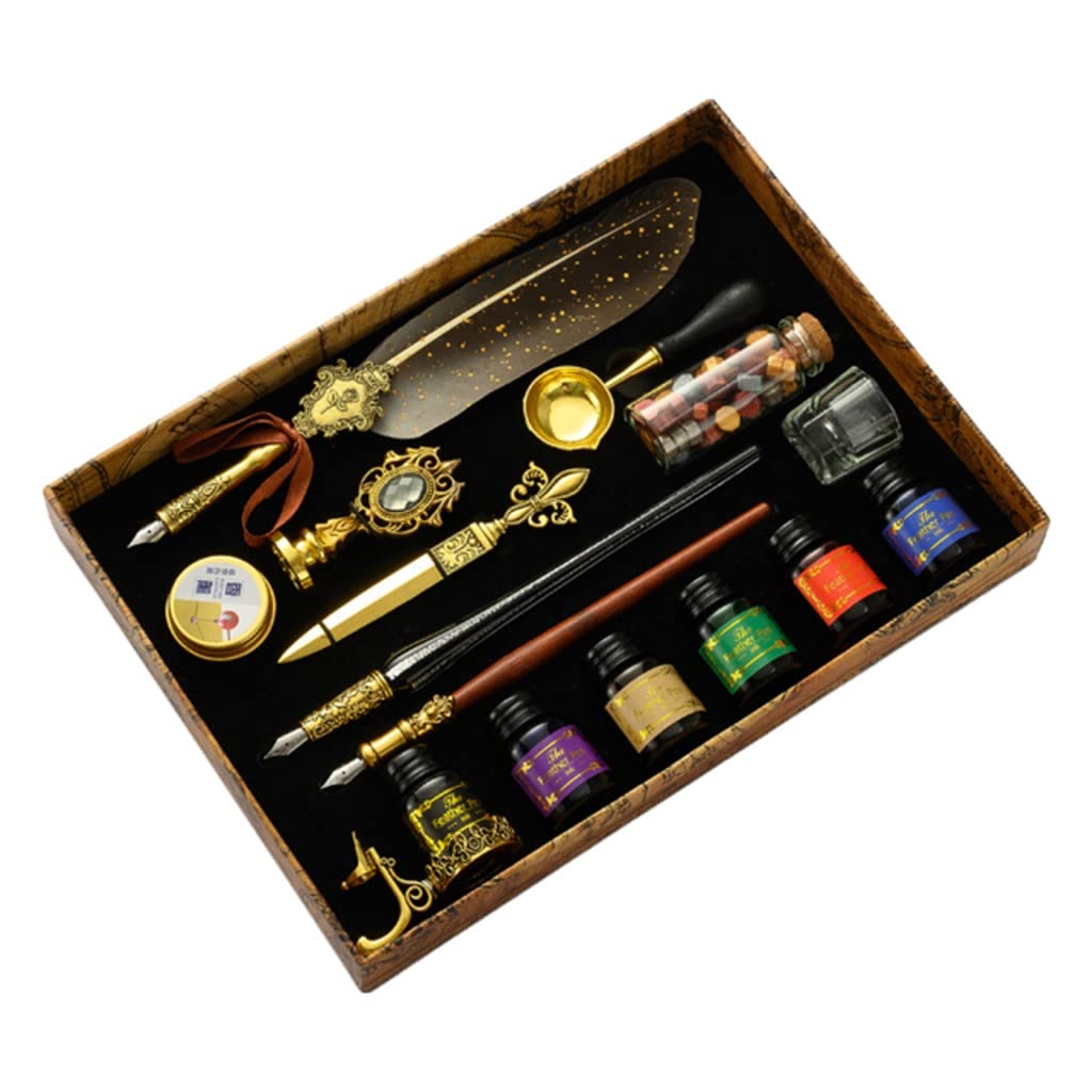 ACiyD Exquisites Holz Dip Pen Wax Sticks Set Kalligrafie Federstift Glas Dip Pen Hochzeitseinladungen Briefe Schreibzubehör (Color : D) (B)