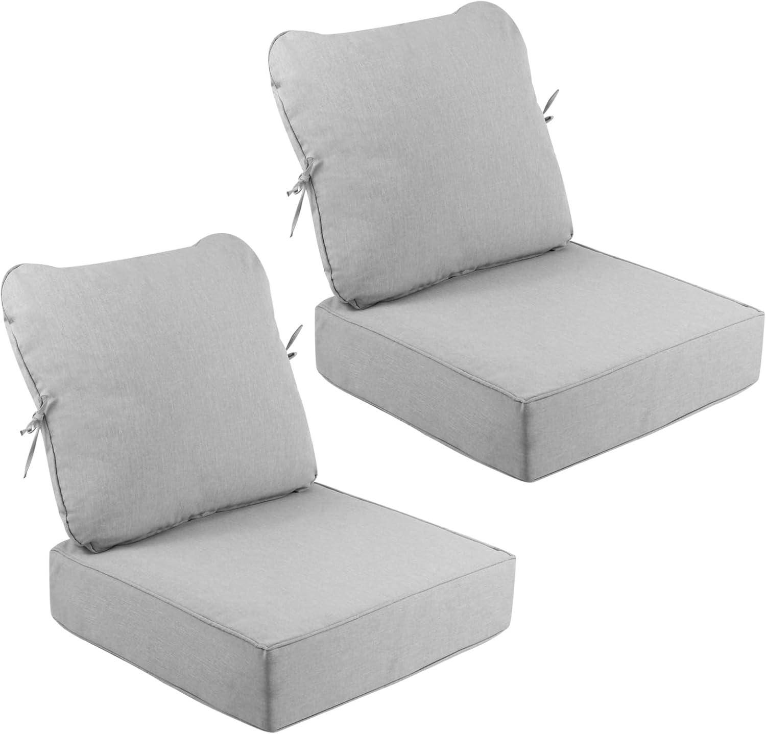 Incomplete 6 Inch Thick Outdoor Deep Seat Cushions for Outdoor Furniture Waterproof Patio Seat Cushions with Removable Cover and Adjustable Ties, 24x24x6 Inches Outdoor Chair Cushions Set of 2, Light Gray Light Gray 2 Pack-24x24x6.0 inches