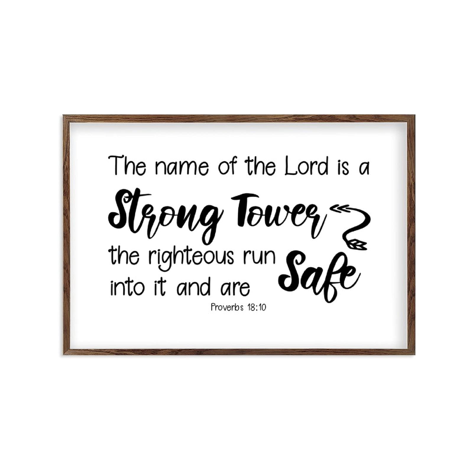 EricauBird The Name of The Lord is A Strong Tower Wood Sign Bible Proverbs 18:10 Wooden Plaque Decorative Hanging Bible Verses Sign Wall Art Decor for Living Room Study Christian Gift