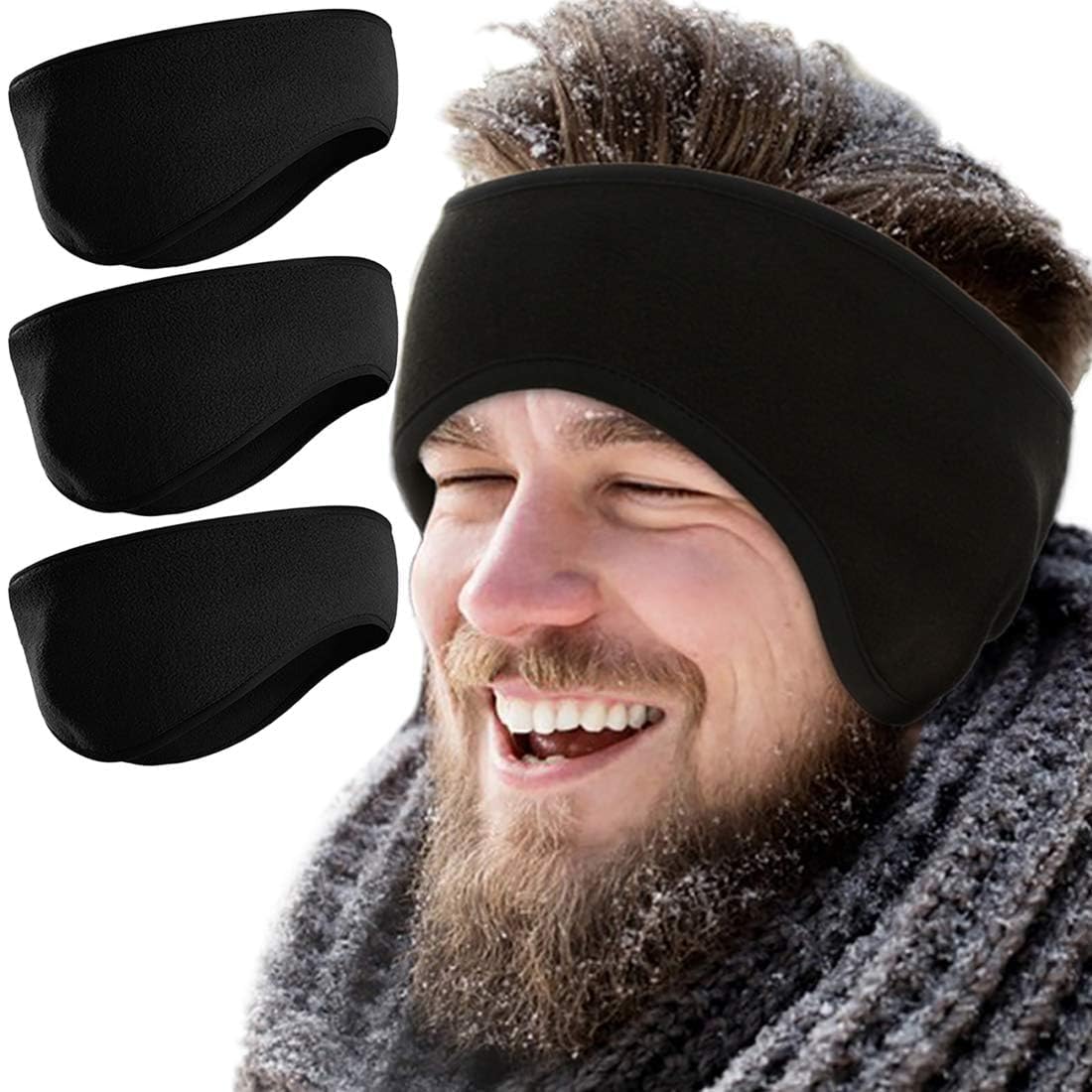 Fleece Ear Warmers for Women Men 3 Pcs Ear Muffs Covers for Winter Running Yoga Skiing Riding (Black)