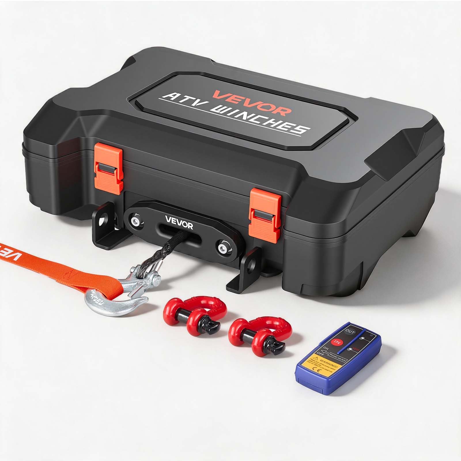 VEVOR Elektrische Seilwinde 12V, Mobile Seilwinde mit 2041kg Tragkraft & Fernbedienung, Tragbare Motorwinde mit Synthetikseil Seilführung Schäkelhaken Gurt Tragkiste, Elektrowinde für ATV UTV Offroad