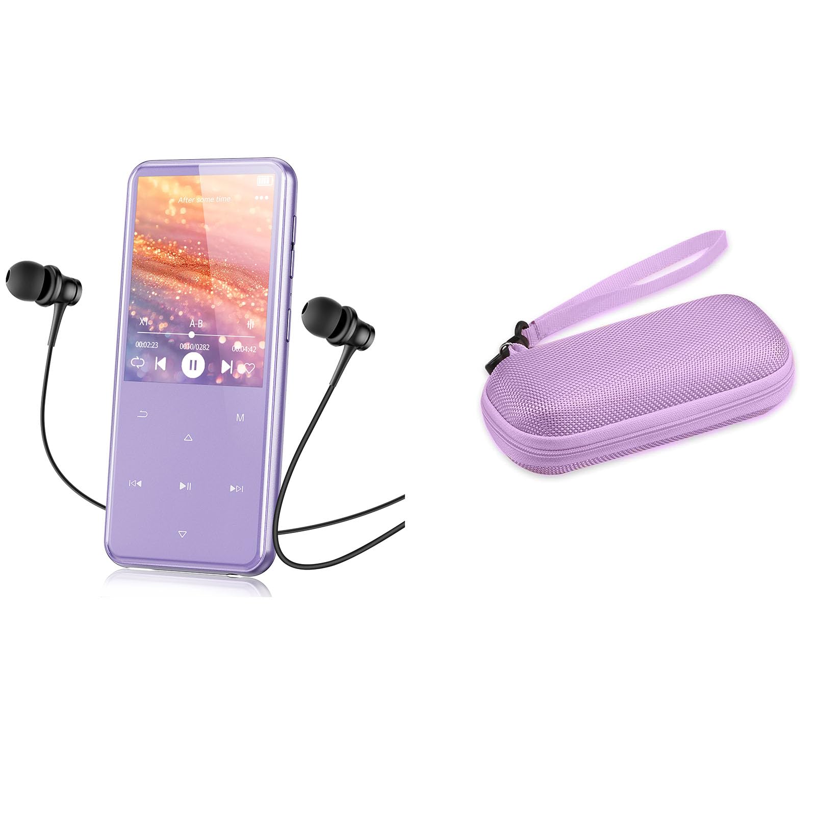 AGPTEK Púrpura Reproductor MP3 de 64 GB con Funda,Bluetooth 5.3 con Pantalla TFT a Color de 2,4 Pulgadas, Reproductor de música HiFi para niños con Altavoz, Botones táctiles, Radio FM, E-Book