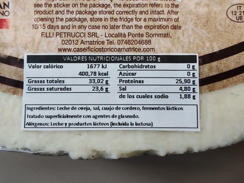 PECORINO ROMANO DOP Caseificio Storico Amatrice - 1 Kg. -Fromage de Brebis Assaisonné