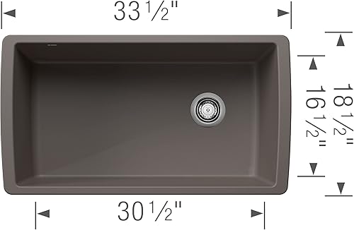 Vista 15 de Blanco Antracita Precis Silgranit Super Single 441768 - Fregadero de cocina para instalación inferior, una sola tina, 33.5 x 18.5 pulgadas