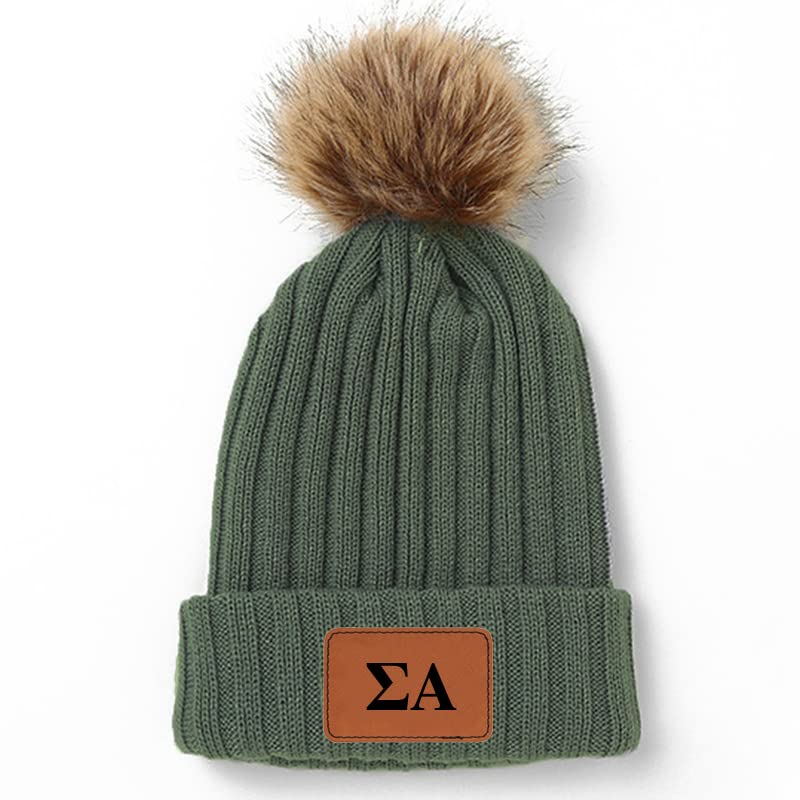 Sorority ShopSigma Alpha Beanie Hat with Pompom, with Sigma Alpha Sorority Name Patch Green