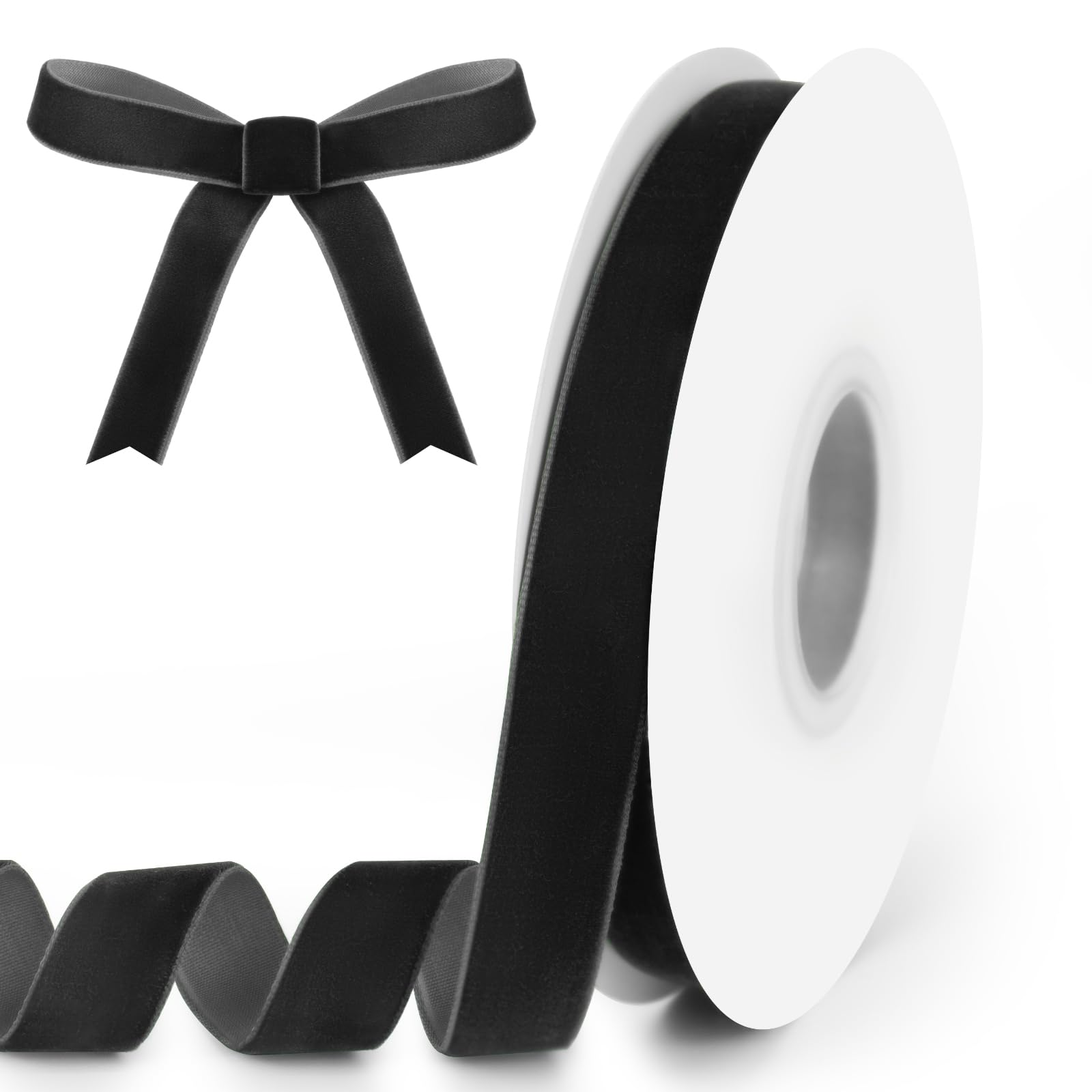 5/8" Wide x 10 Yards Velvet Ribbon, Vintage Single Face Velvet Ribbons for Gift Wrapping, Christmas Wrapping Bows, Wedding Decor, Sewing and More (Black)