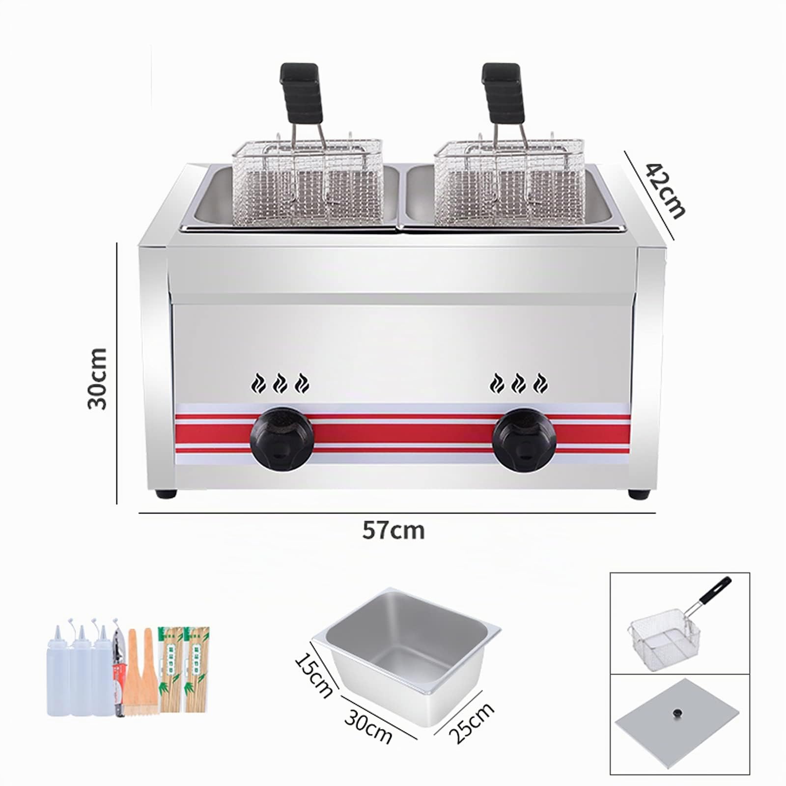 Deep Fryer Friggitrice A Gas da 10/20/30 Litri, Friggitrice Multifunzione A GPL, Potenza di Fuoco Regolabile, Friggitrice A Gas Professionale, Cestello E Coperchio Staccabili in Acciaio Inossidabile