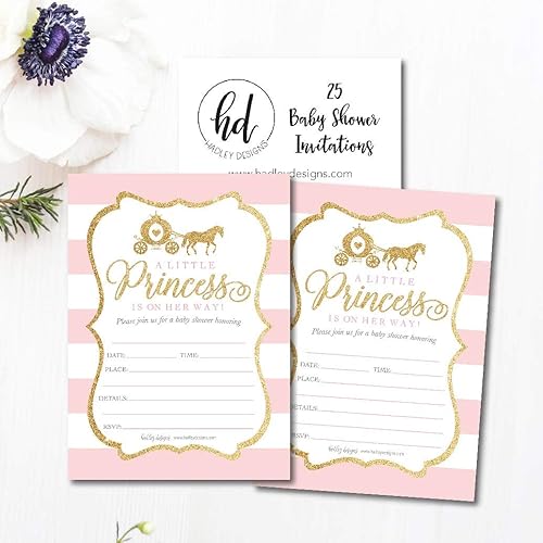 Miniatura 3 de Hadley Designs 25 invitaciones para baby shower, invitación de espolvorear rosa y dorado para niña, tema de género moderno en su camino, bonita