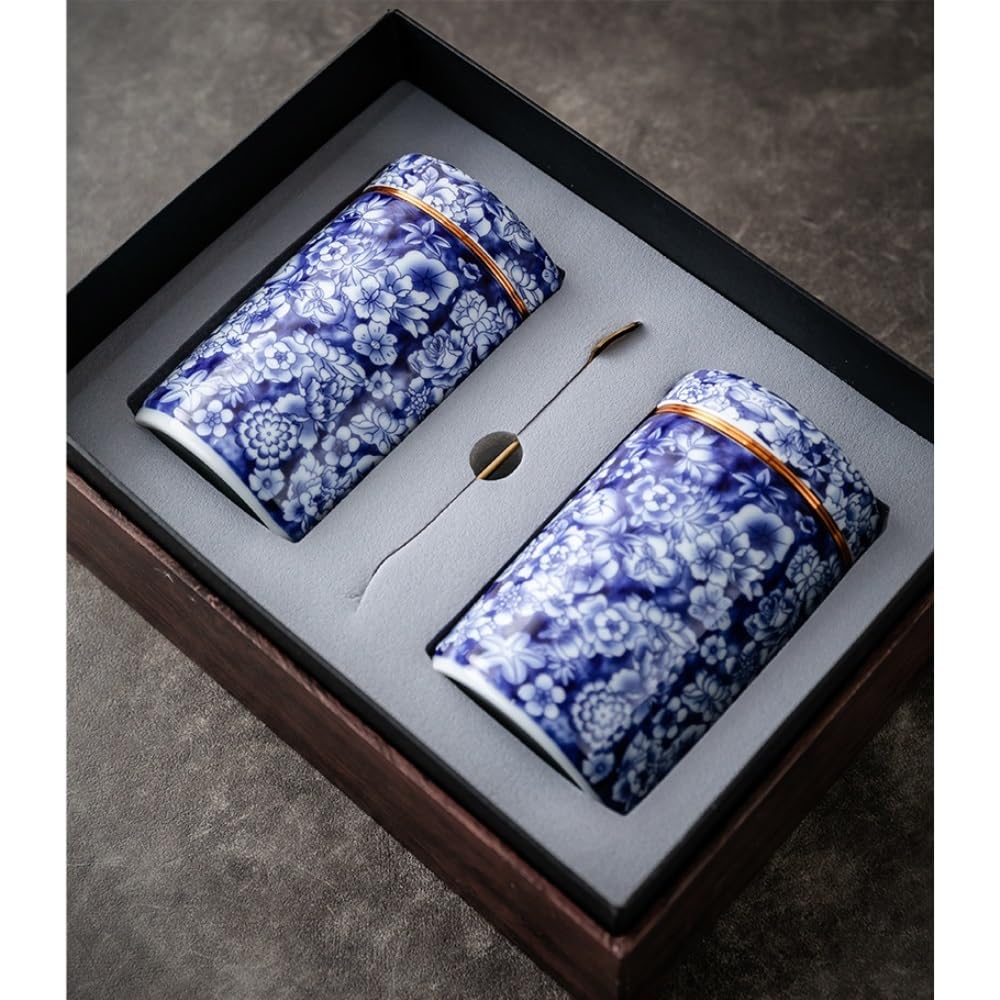 Barattoli per il Tè Sfuso Contenitore for la conservazione del tè sfuso, lattina sigillata in porcellana blu e bianca, lattina di tè vuota, set regalo con lattina singola/doppia Barattolo per il Tè Er