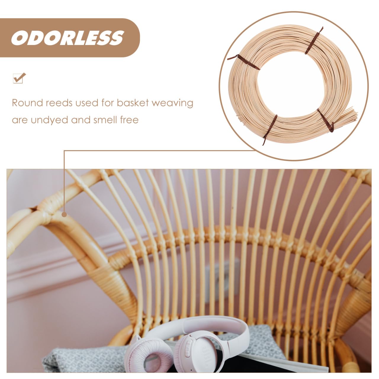 NUOBESTY Material De Ratán Natural En Rollo Para Reparación De Muebles De Mimbre Kit De Bricolaje Para Sillas Y Cestería 10.03X10.03X1.57 Pulgadas