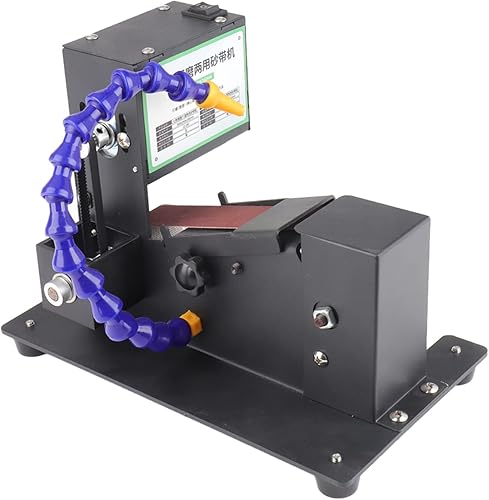 Weytoll Mini lijadora de banda de 250 W, lijadora eléctrica, pulidora, molienda en seco y húmedo, con 10 bandas de lijado para pulir madera y metal