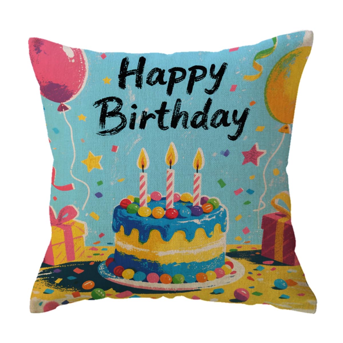 ULOVE LOVE YOURSELF Happy Birthday Throw Pillow Cover Festive Cake Confetti Candles Cushion Cover Birthday Gift Decorative Pillow