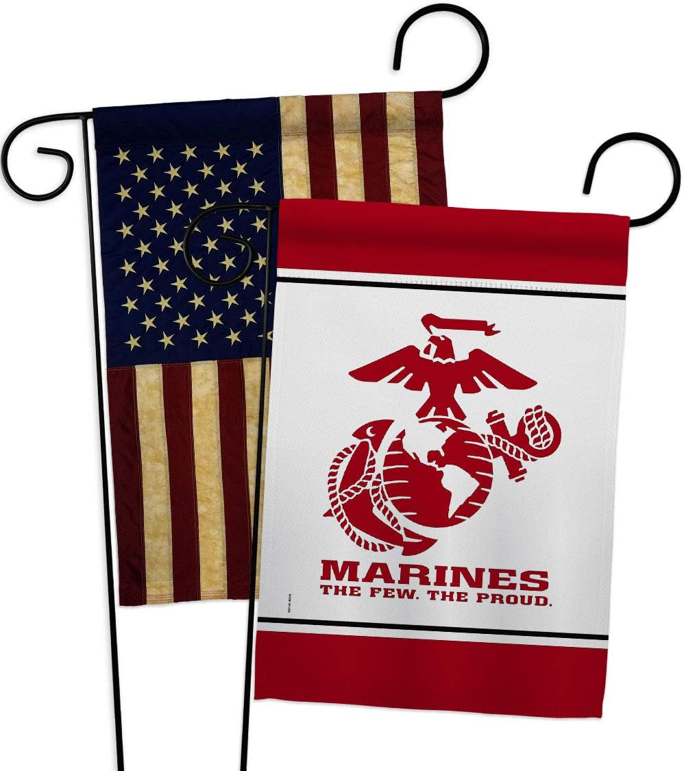 US Marine Corps Garden Flag - 2pcs Pack Armed Forces USMC Semper Fi United State American Military Veteran Retire Official - House Banner Small Yard Gift Double-Sided Made In USA 13 X 18.5
