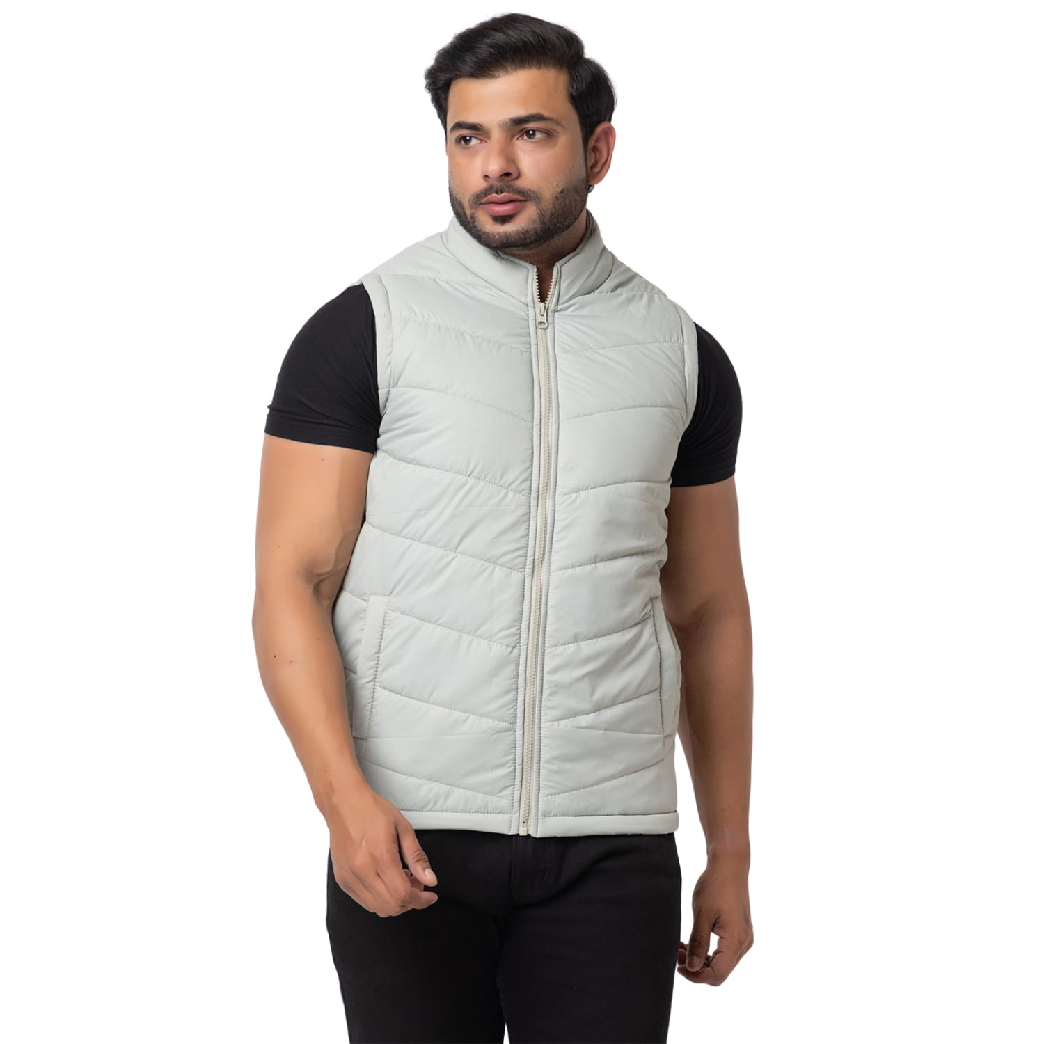 Better Think Men's Solid Winter Puffer Sleeveless jacket with Side Pocket & Zipper, 41