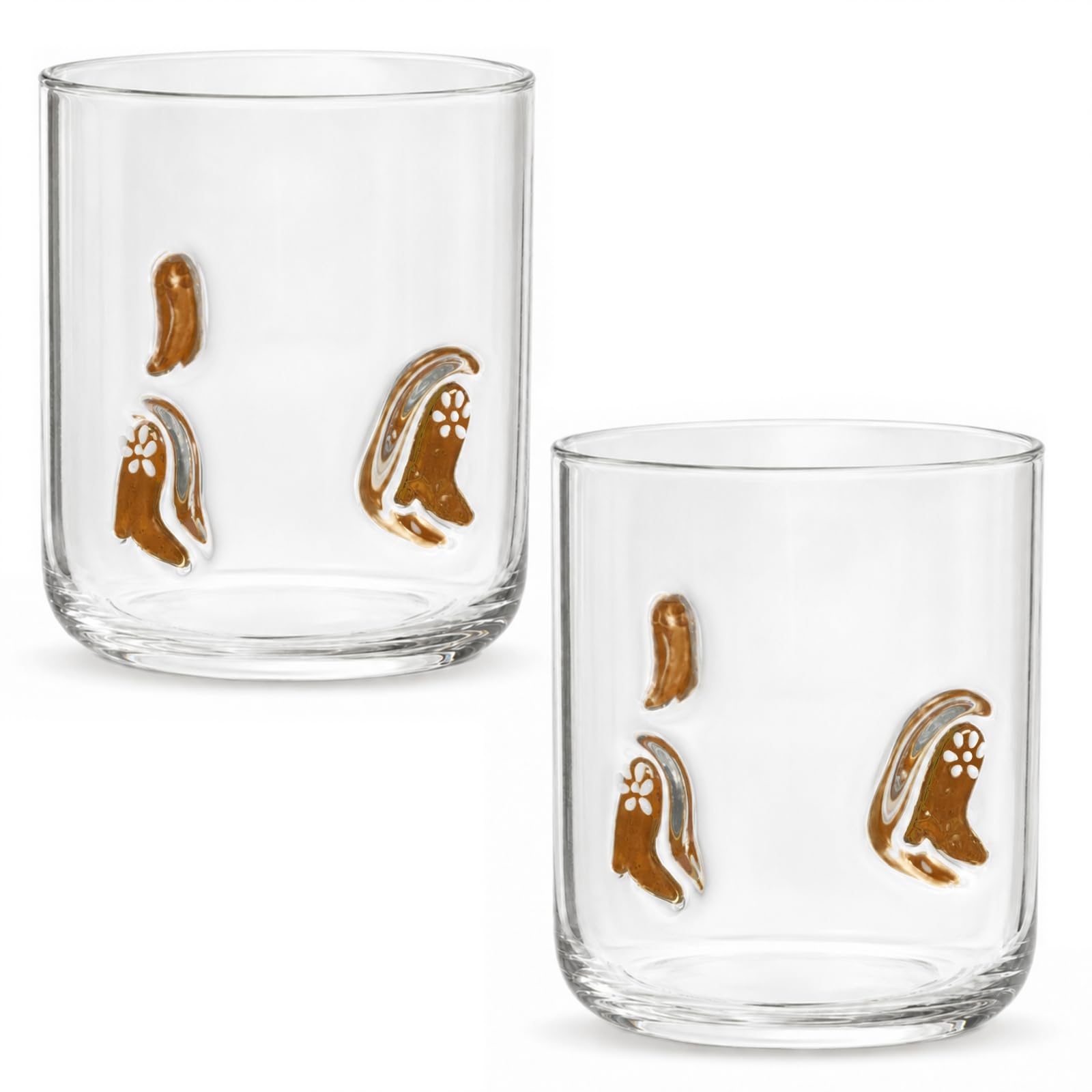 Skylety 2 Pcs Brown Boots Icon Juice Glasses, 14 oz