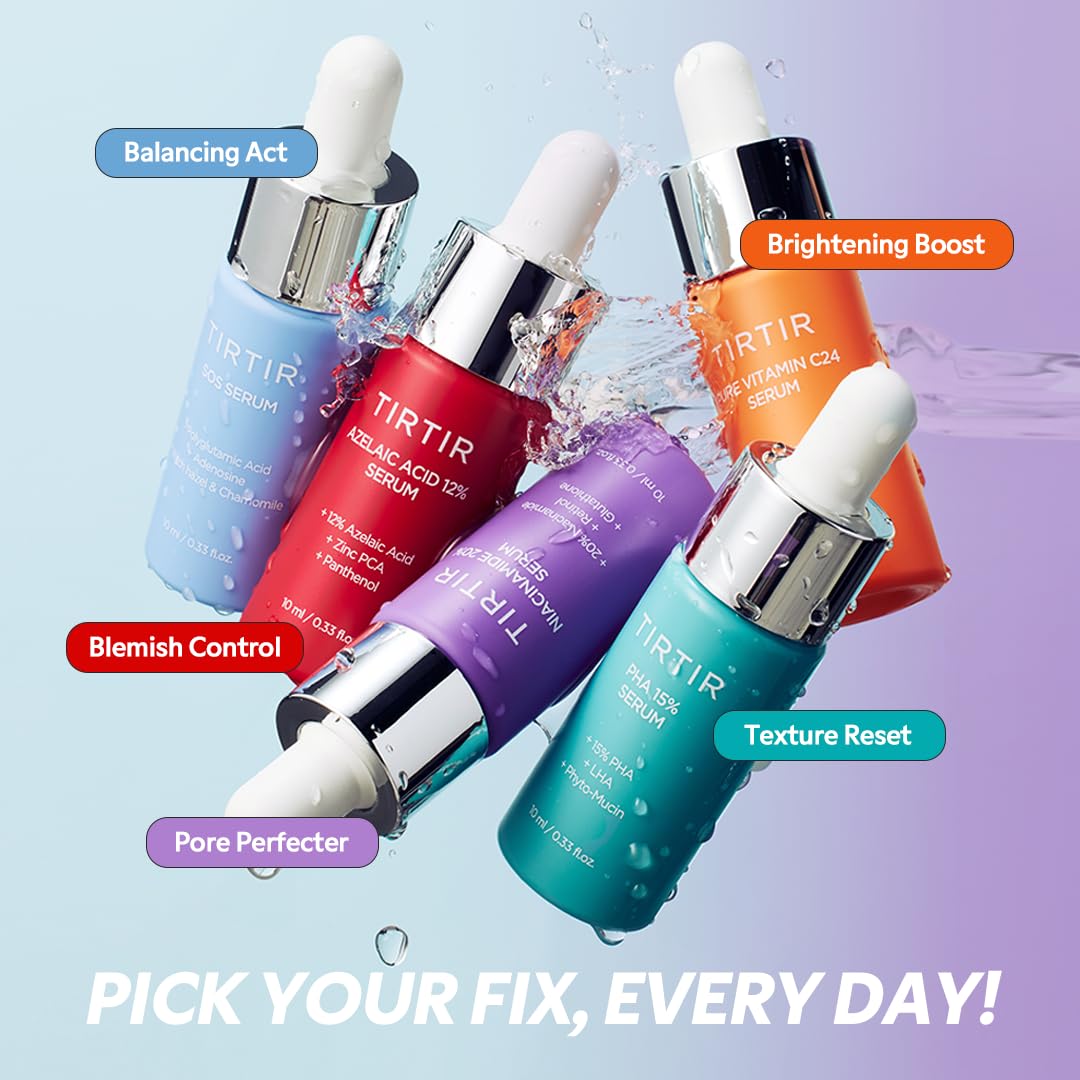 TIRTIR Kit di 5 Sieri con Potenti Attivi - Set di Cura Del Viso Coreano Con Vitamina C, Niacinamide, Acido Azelaico E Acido Ialuronico, Siero Idratante, Potenziatore Di Luminosità, Nutriente, Im