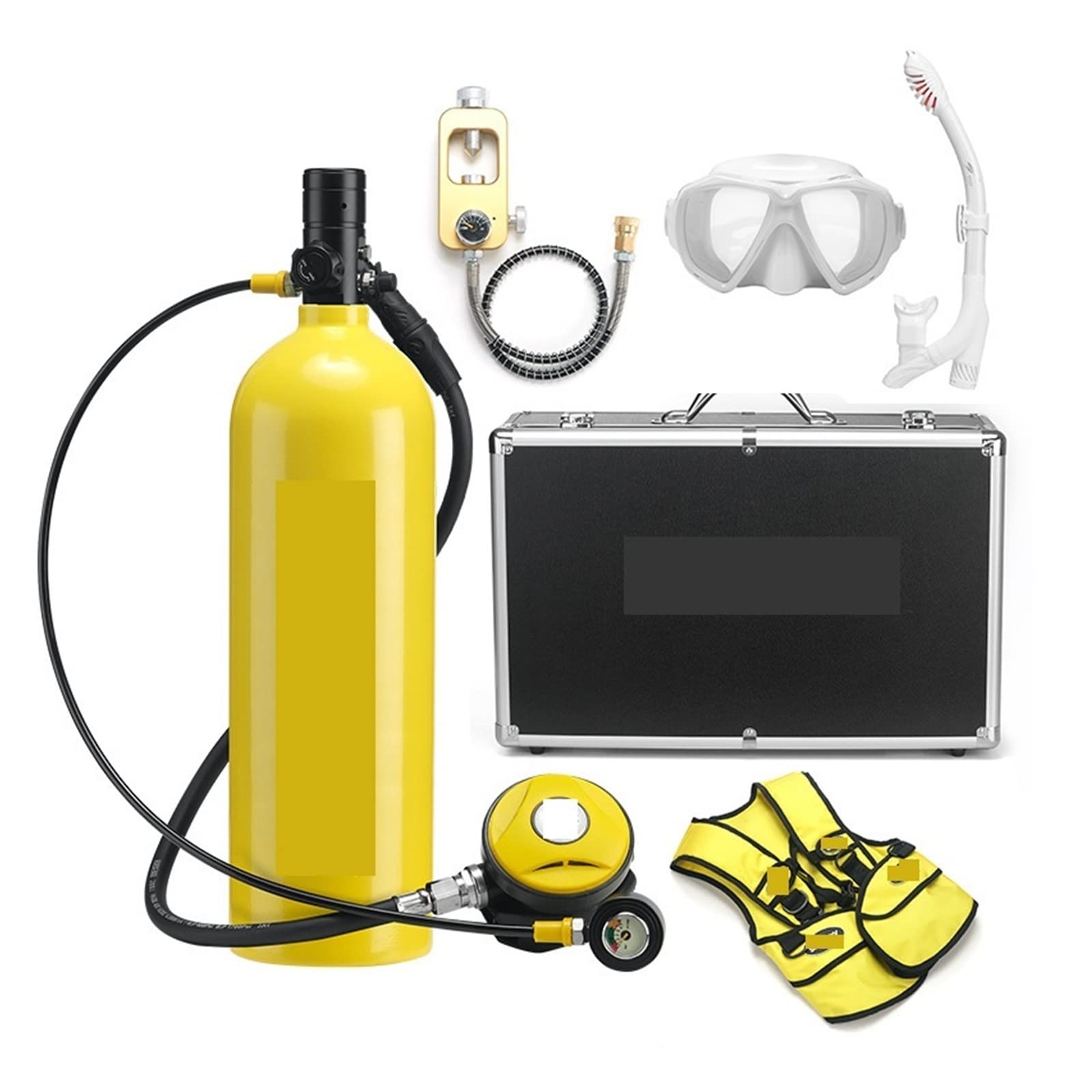 Portable Dive Cylinder, 2L Diving Respirator Equipment Aluminum Bottle Gas Cylinder Adult Swimming Snorkeling Snorkel Residual Pressure Gauge(Giallo,D)