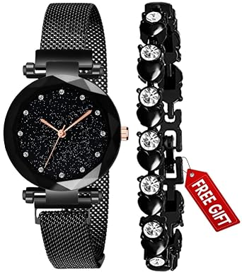 Acnos 4 Colors Magnet Strap Analogue Womens and Girls Watch Sweet Heart 4 Colors Bracelet Combo for Girls & Womens Watch (Set of 2)