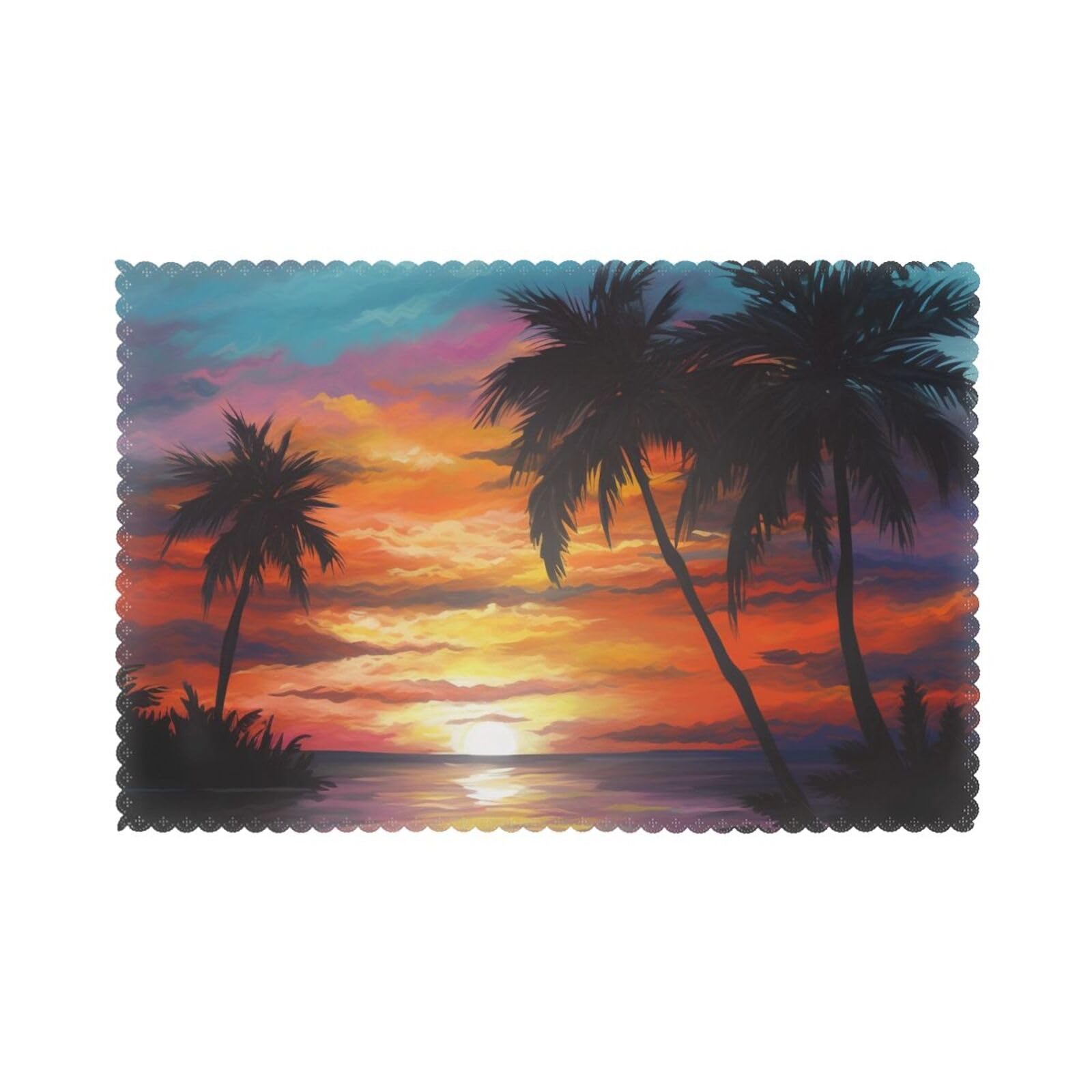 Tropical Sunset Printed Placemat Heat Resistant Place Mats Set of 6 PCS Washable Kitchen Table Mats, 12x18 Inch