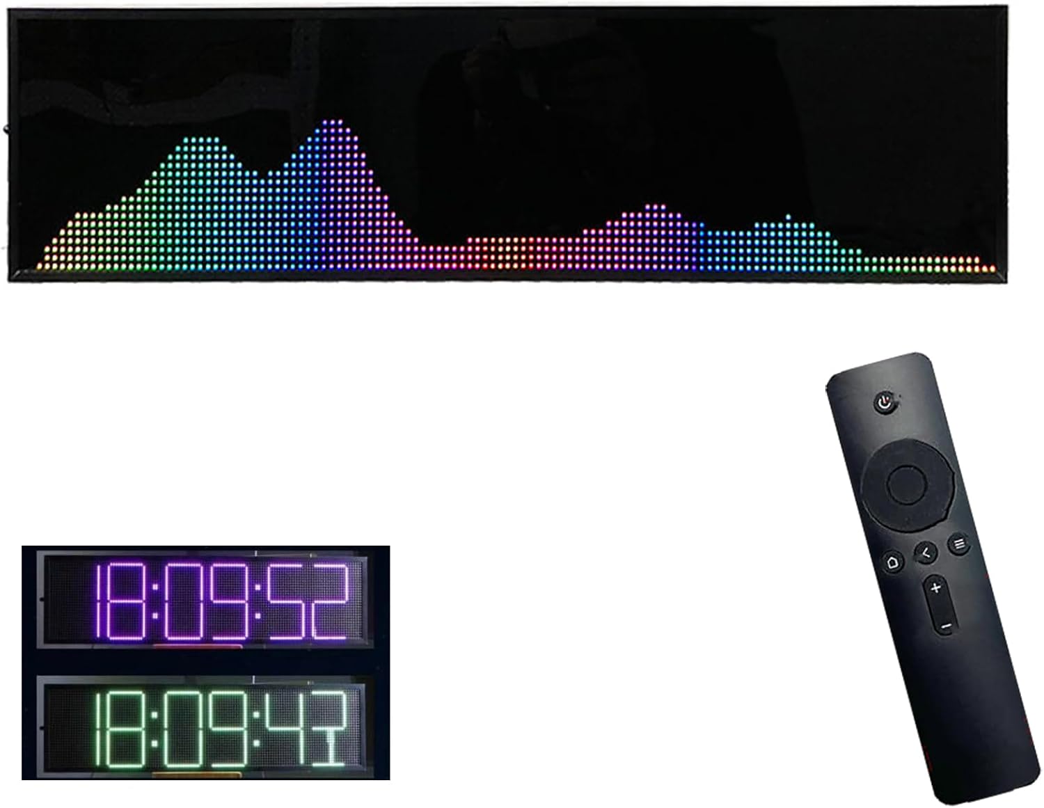 Led Music Spectrum Display Analyzer, RGB Audio Level Bar Display Analyzer Board with Remote Control, Clock Mode, 36 Display Effects, Voice Control and Line Control, for Car, Studio