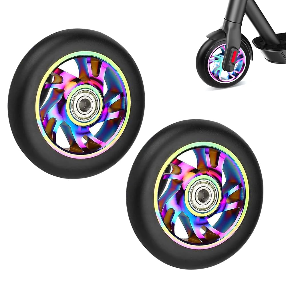 KBIBCK 2 PCS Scooter Wheels 100mm, Scooter Spare Wheels with ABEC 9 Bearings Fit, Stunt Scooters Wheel Colorful Pu Wheelss Alloy Series Pro Stunt ScooterWheel for Apollo/Razor/Cox Swain StuntScooters