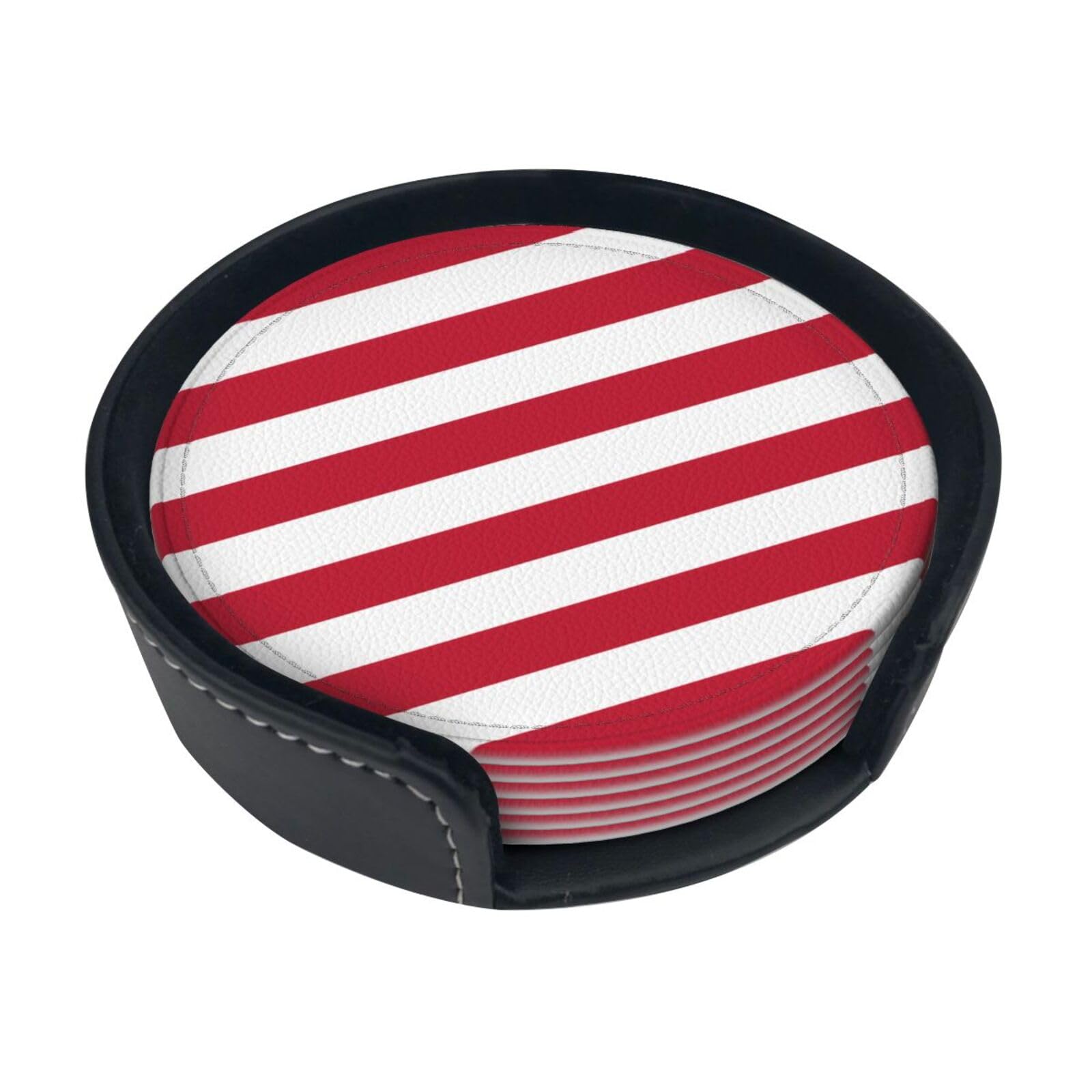 Cntdbu White Liberian Flag Leather Coasters Set Of 6-Pu Leather Drink Mats For Table, Heat Resistant Round Coasters With Holder