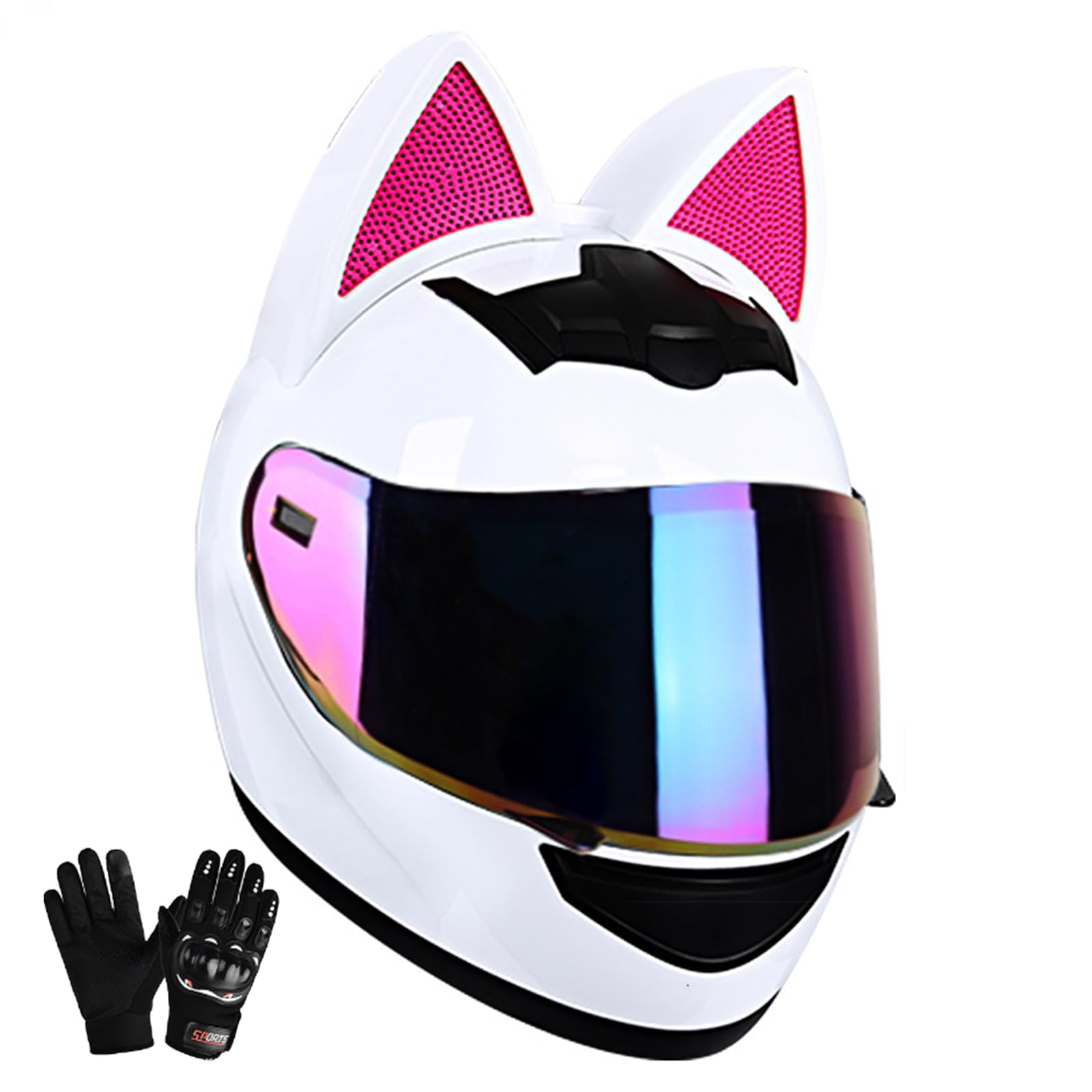 Casco Moto Integrale Uomo Dot/ECE Omologato Casco Donna Adulto Visiera Orecchie di Gatto Casco Motocross Casco Moto Scooter Helmets