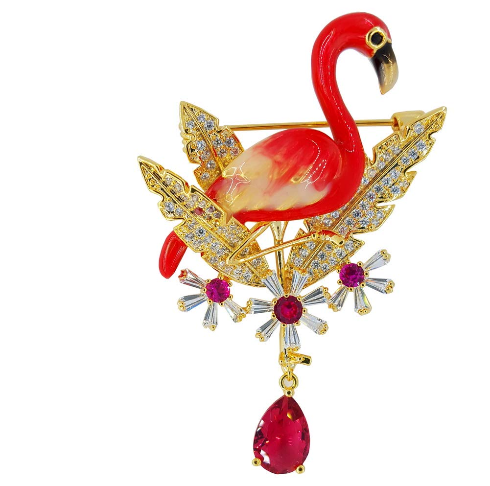 Grace Brooch for Men Women Bird Flamingo Animal Pearl Pins Shine Clothing Accessories Red