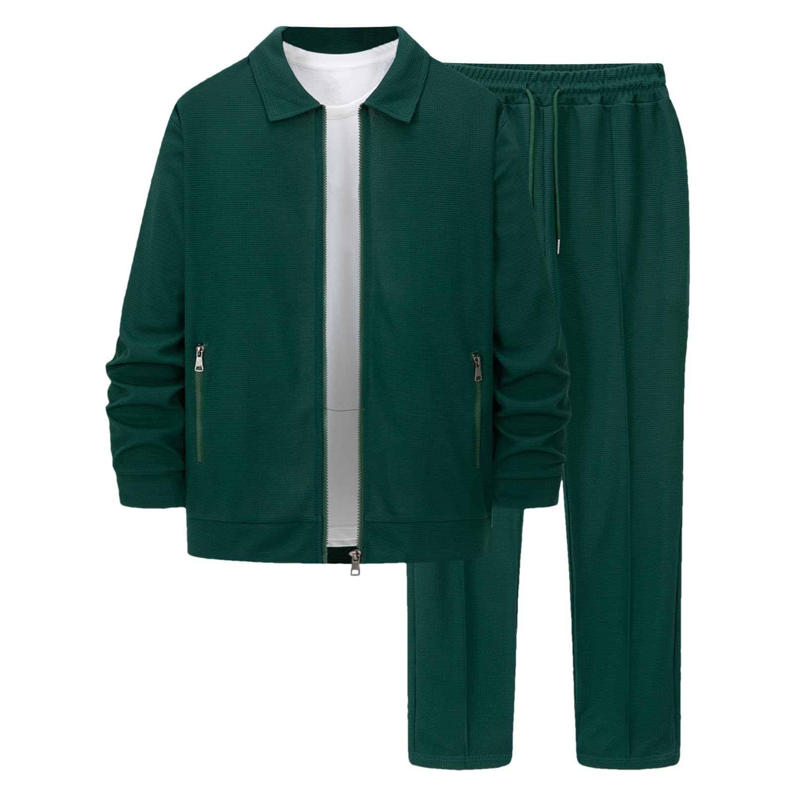 Hombre Chándales Waffle Manga Larga Cremallera Completa Chaqueta & Pantalón Juego de 2 Piezas para Casual Deporte Trabajo