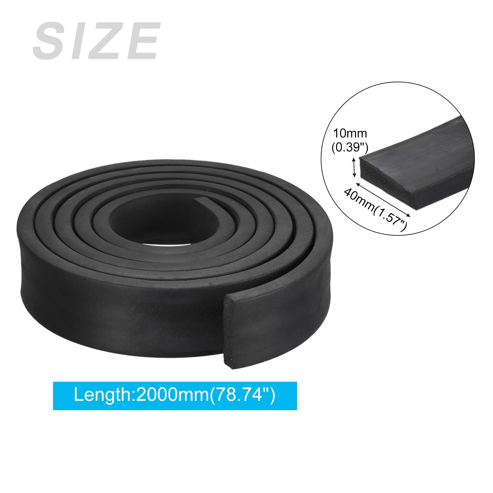 METALLIXITY EPDM Solid Rubber Strips (78.74" L x 1.57" W x 0.39" T) 1Pcs, Rubber Neoprene Seal Strips - Image 2