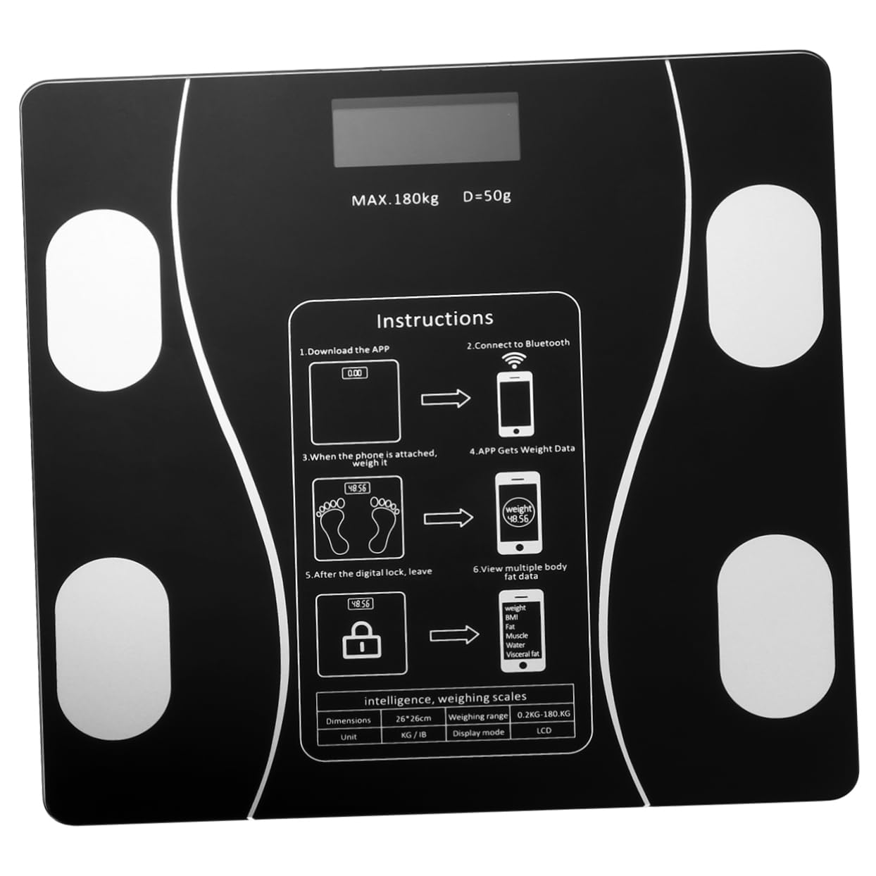 GANAZONO Bilancia Elettronica Digitale USB per Pesapersone Domestico Sensori Precisione Design Compatto Angoli Arrotondati Accensione Spegnimento Automatici