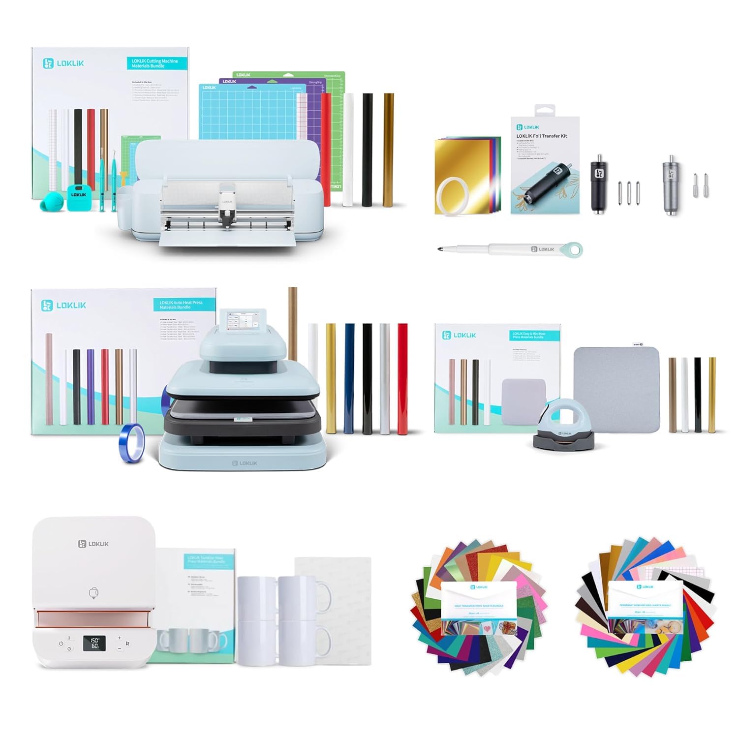 LOKLiK Design Pro Bundle: Starten Sie Ihre Marke mit automatischer Heißpresse und iCraft-Schneidemaschine. Personalisieren und verkaufen Sie Stoffe, Gegenstände und Textilprodukte