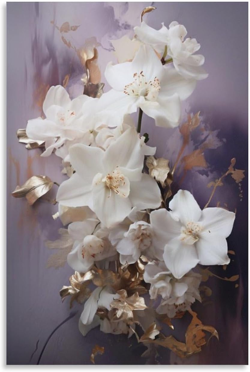 Abstract Flower Printed Canvas Posters White Floral Plant Nature Wall