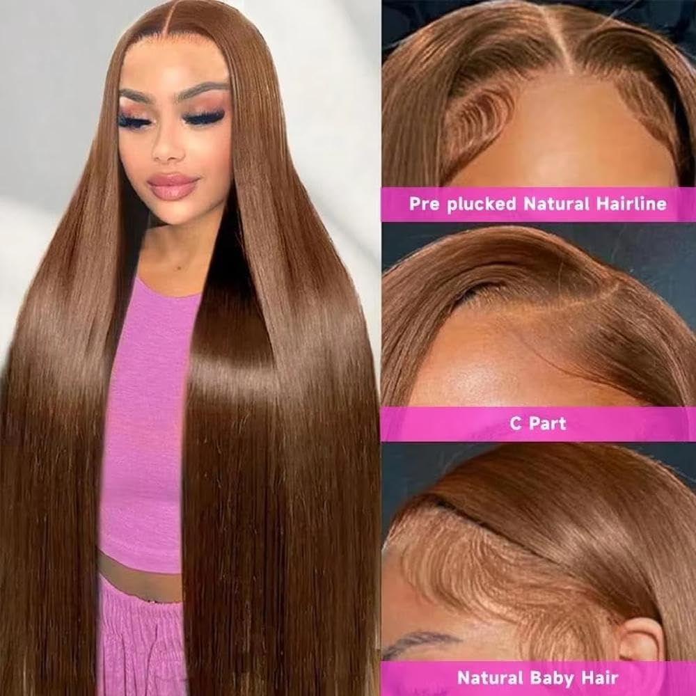 Haarpflege Schokoladenbraune Gerade Perücke 13 X 4 Spitzenfront Echthaar Vorgezupft Mit Babyhaar(18inches)
