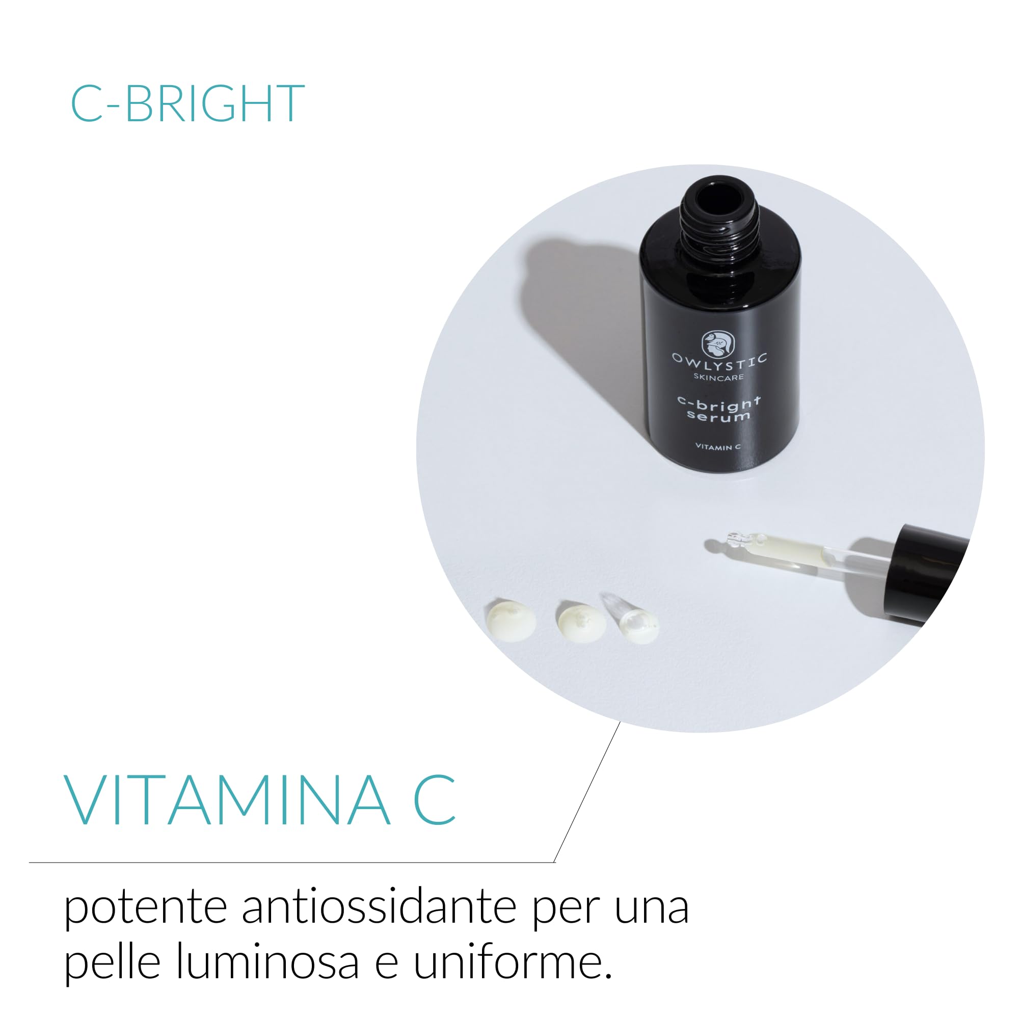 OWLYSTIC Siero Vitamina C e Acido Ferulico Antirughe e Schiarente Antimacchia Viso MADE IN ITALY - Potente Azione Antiossidante per una Pelle Giovane Luminosa e Uniforme 30ml