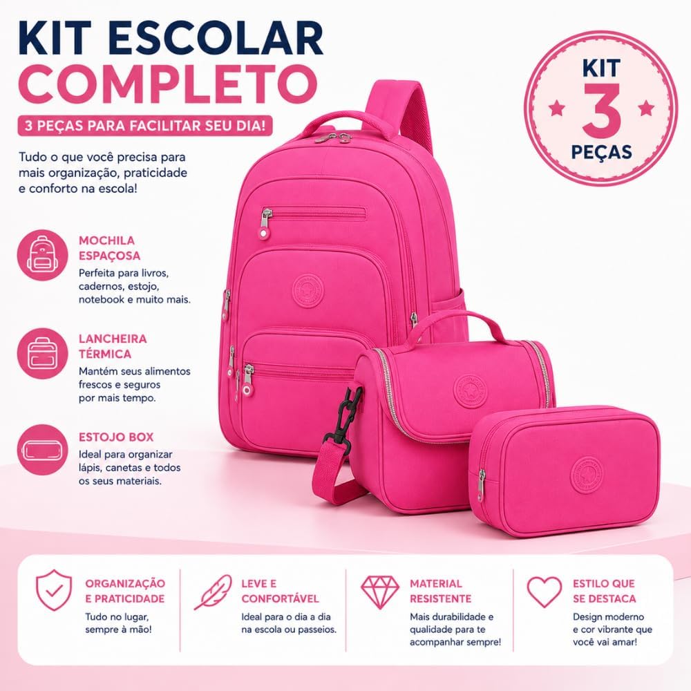 Mochila Escolar Infantil Kit Bolsa Grande De Costas Reforçada Com Lancheira Térmica e Estojo Box Impermeável Juvenil Adolescente Passeio Viagem Notebook Menina Menino Unissex Mochila Escolar Infantil Kit Bolsa Grande De Costas Reforçada Com Lancheira Térmica e Estojo Box Impermeável Juvenil Adolescente Passeio Viagem Notebook Menina Menino Unissex